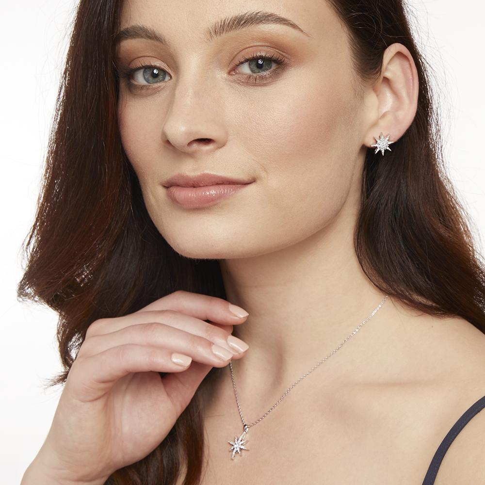 Sterling Silver   Zirconia Double Star Stud Earrings