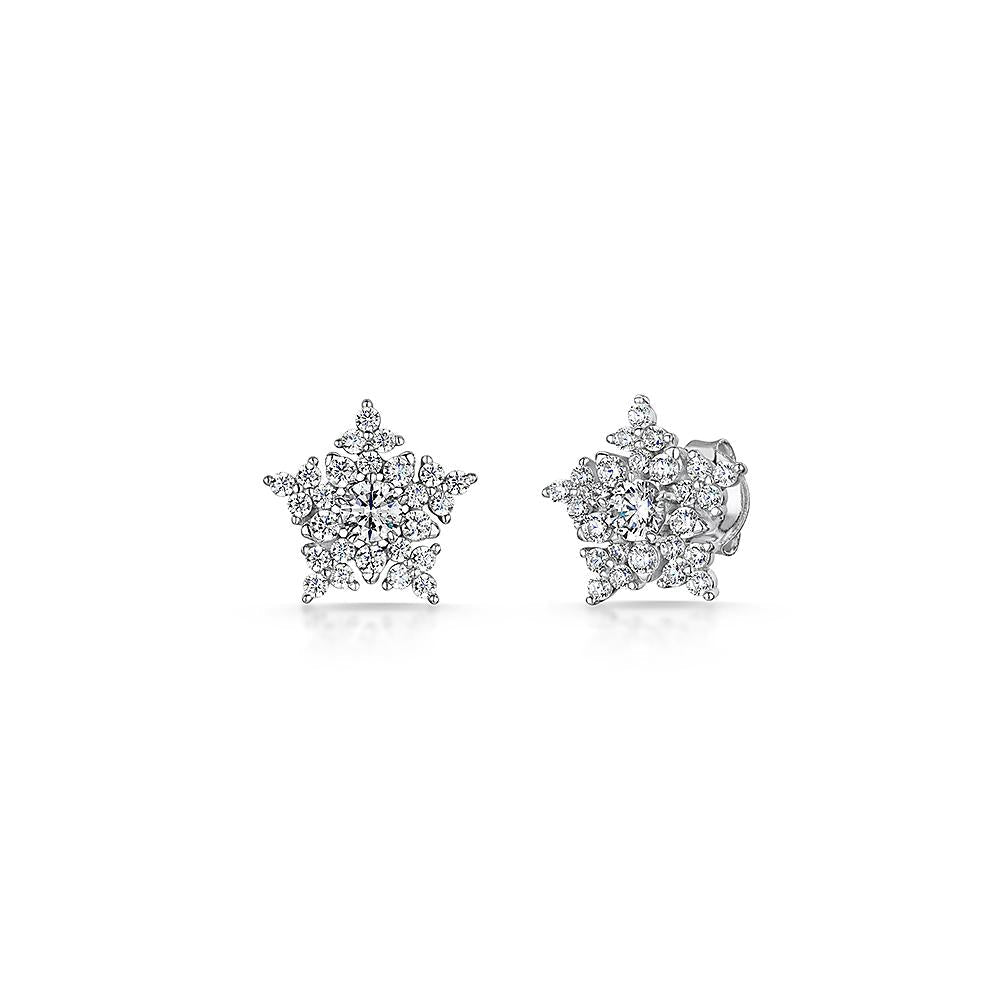 Sterling Silver Star Studs  Set With A  White Zirconia Surround