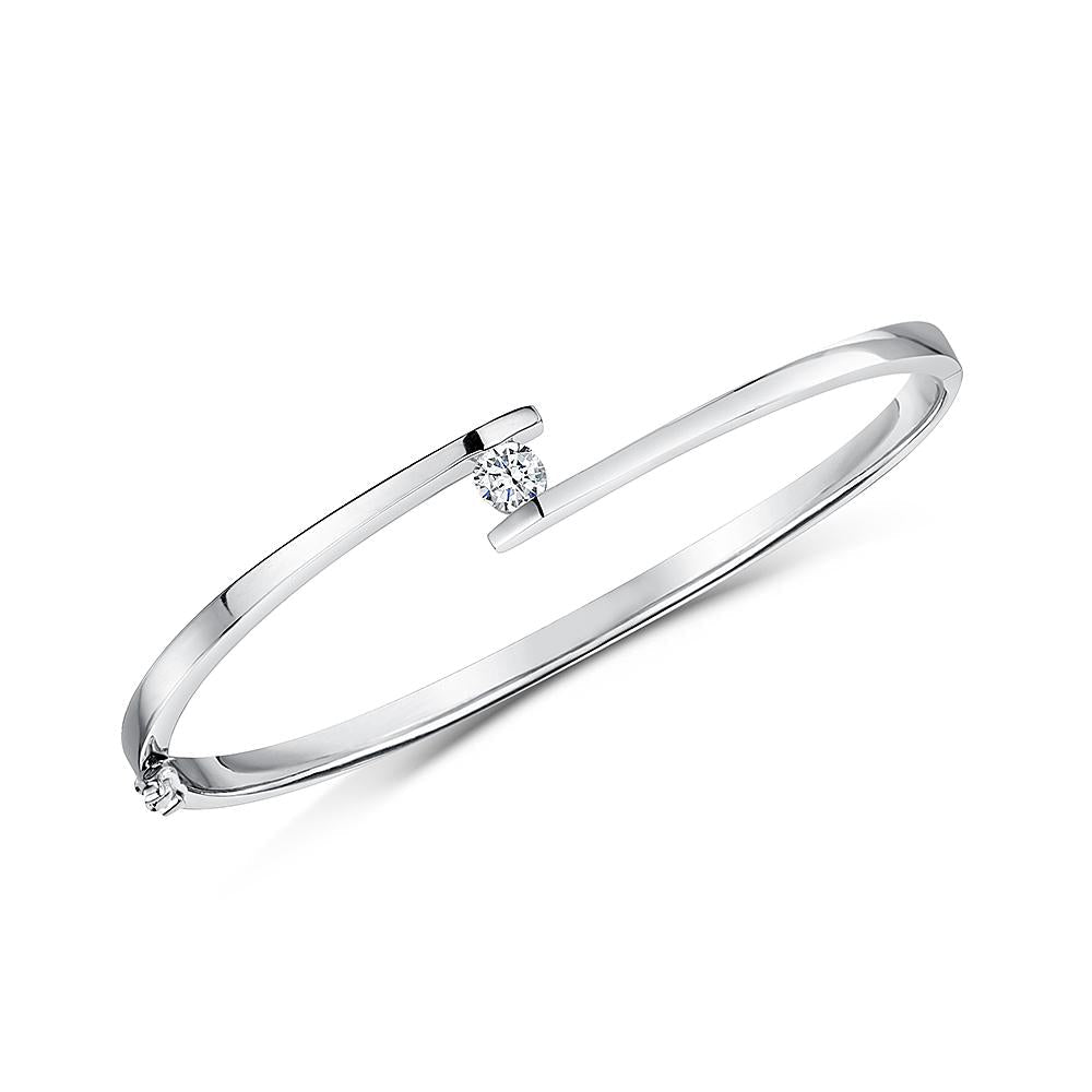 Sterling Silver Solitaire Cubic Zirconia  Bangle