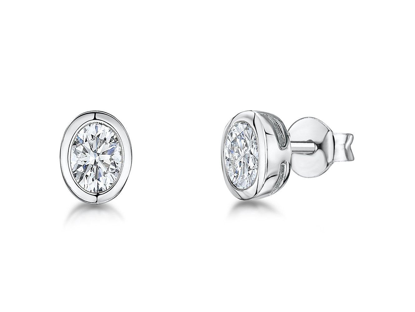 Sterling Silver Oval Solitaire Earrings