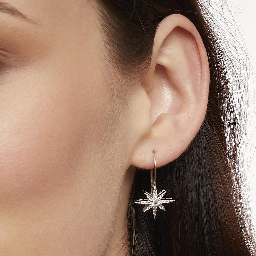 Sterling Silver North Star Small Shepherds Hook Earrings