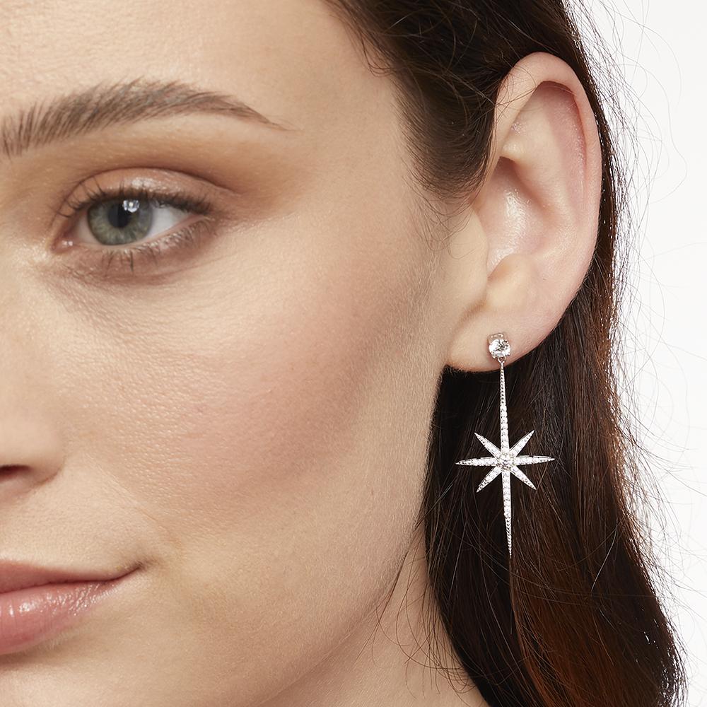 Sterling Silver Large North Star Drop  Stud Earrings