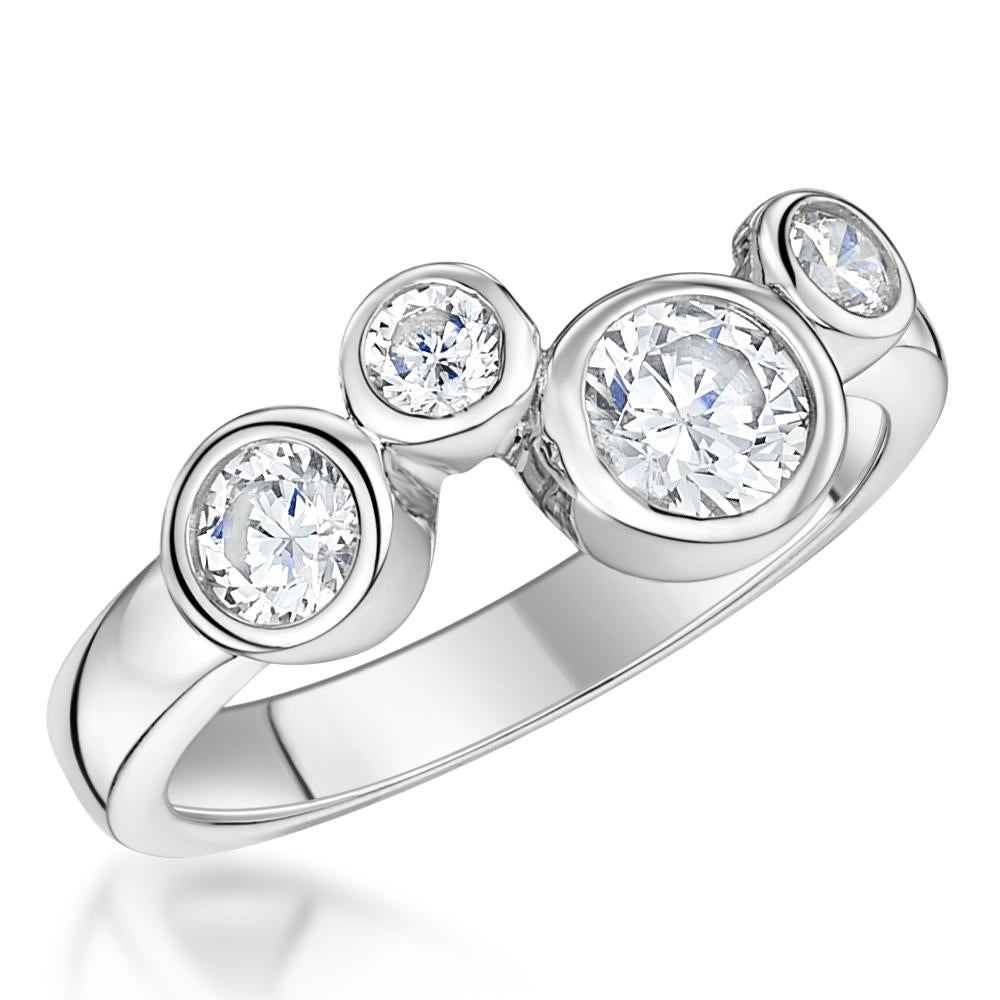 Sterling Silver Bubble Ring Set With 4 White Zirconia Stones