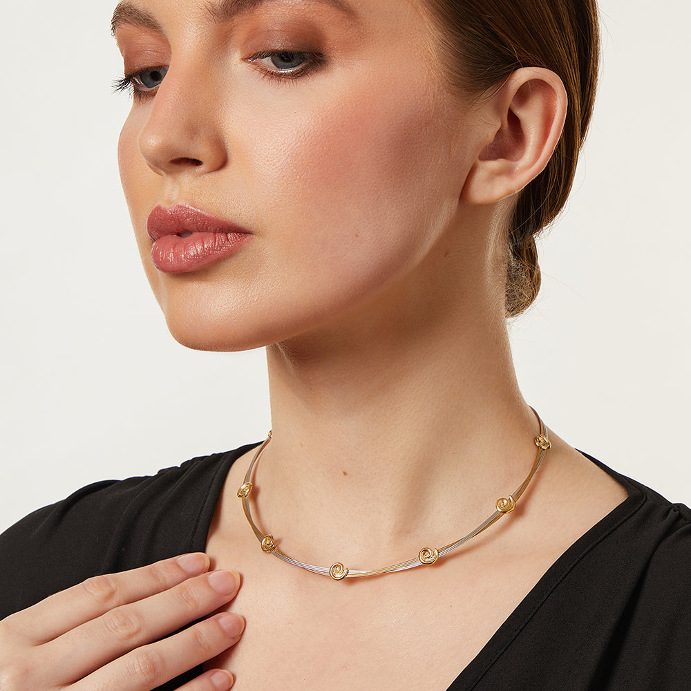 9ct White & Yellow Gold Full Collar Necklace