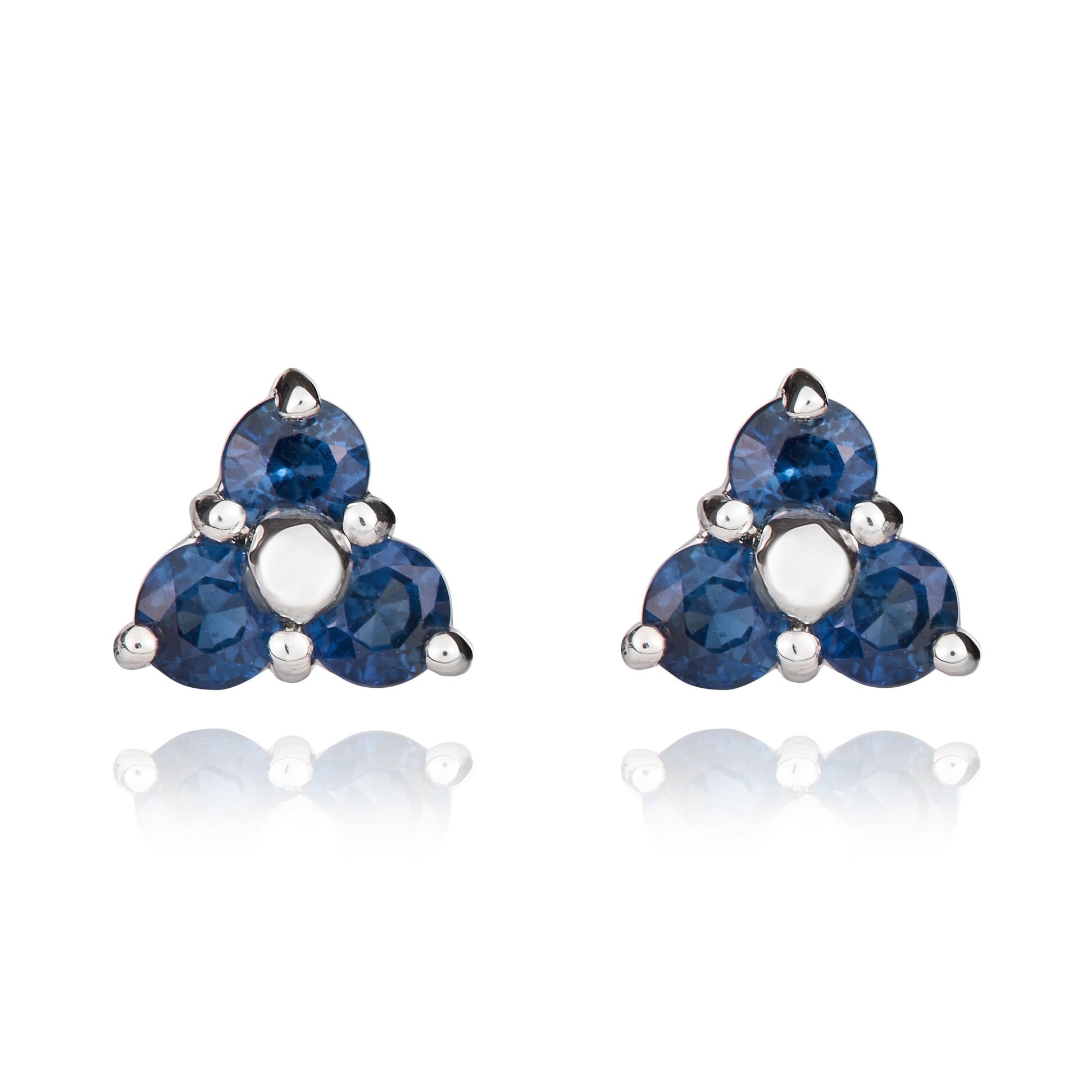 9CT WG ROUND SAPPHIRE CLAW SET TREFOIL EARRINGS