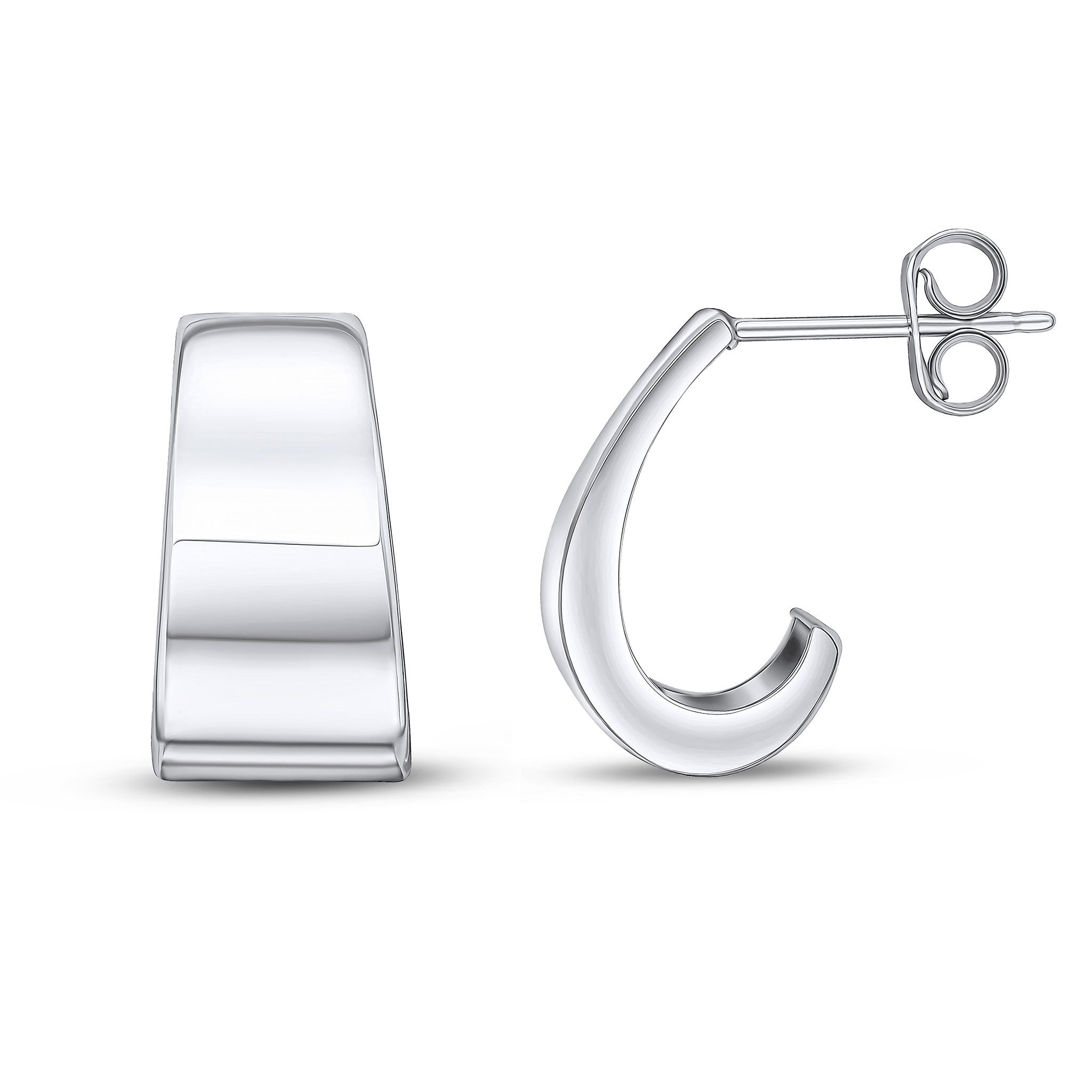 9CT WG FLAT TAPERED 1/2 HOOP EARRINGS WITH PEG AND SCROLL
