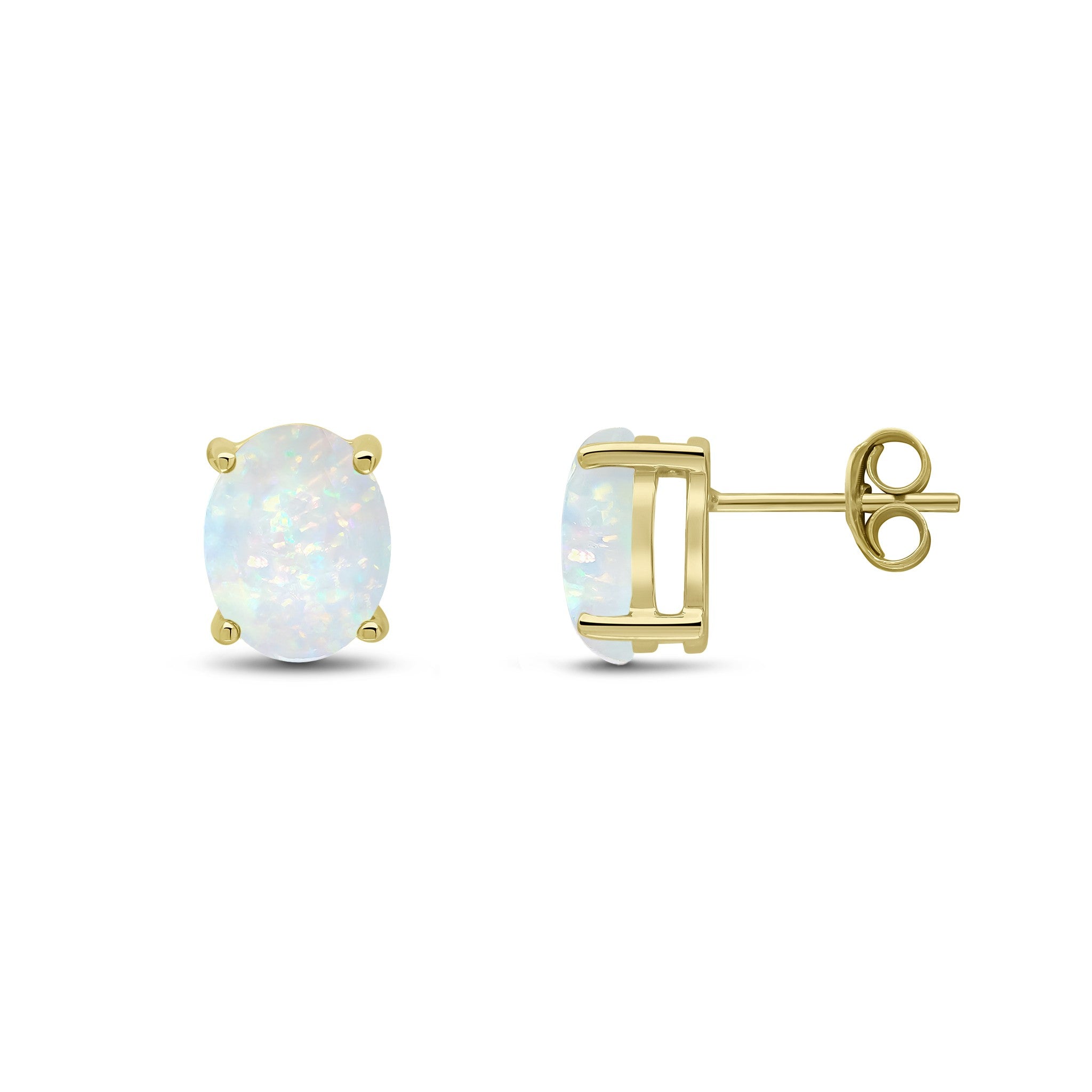 9CT YG 9X7 OVAL OPAL CLAW EARRINGS