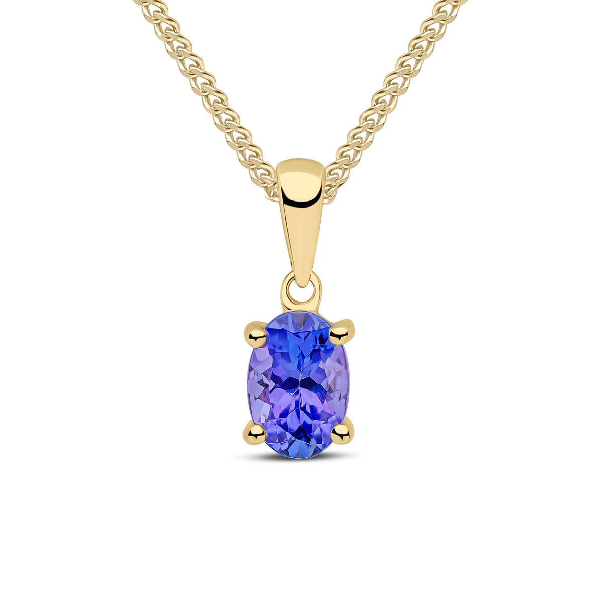 9CT YG 6X4 OVAL TANZANITE CLAW SET PENDANT