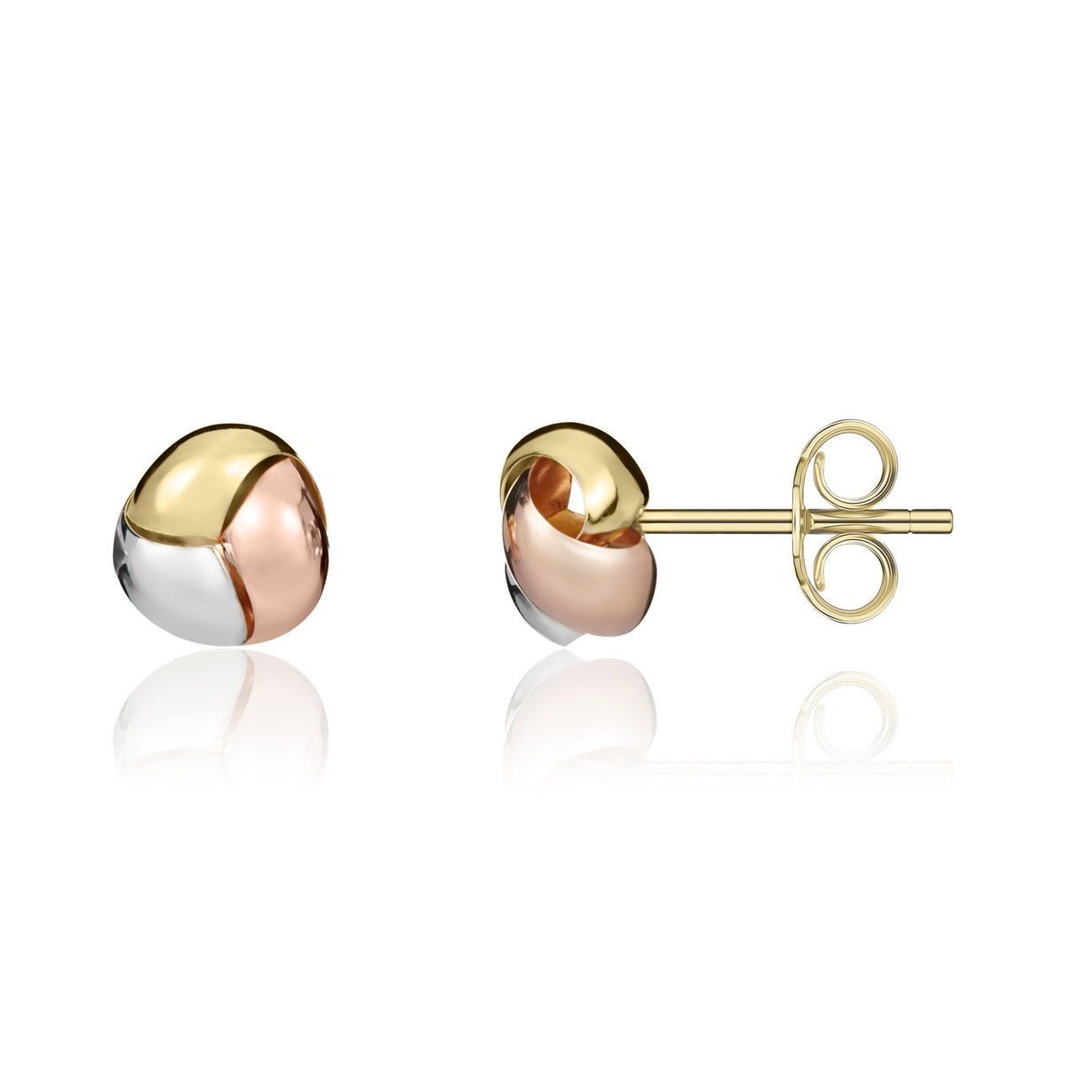 9CT 3 COLOUR GOLD POLISHED 'SHELL' KNOT EARRINGS