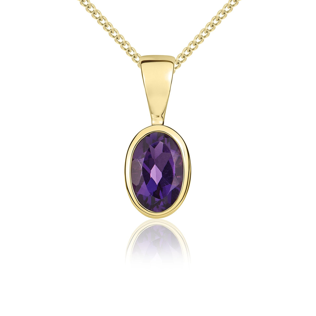 9CT YG 6X4 OVAL AMETHYST RUBOVER SET PENDANT