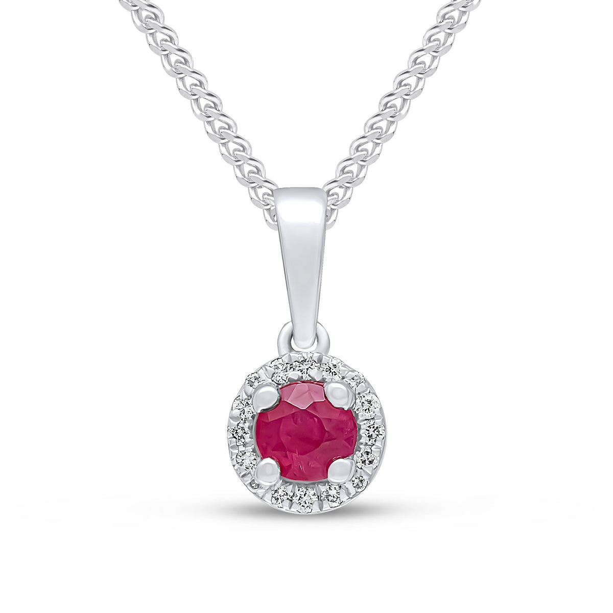 18WG ROUND RUBY & DIAMOND CLUSTER PENDANT