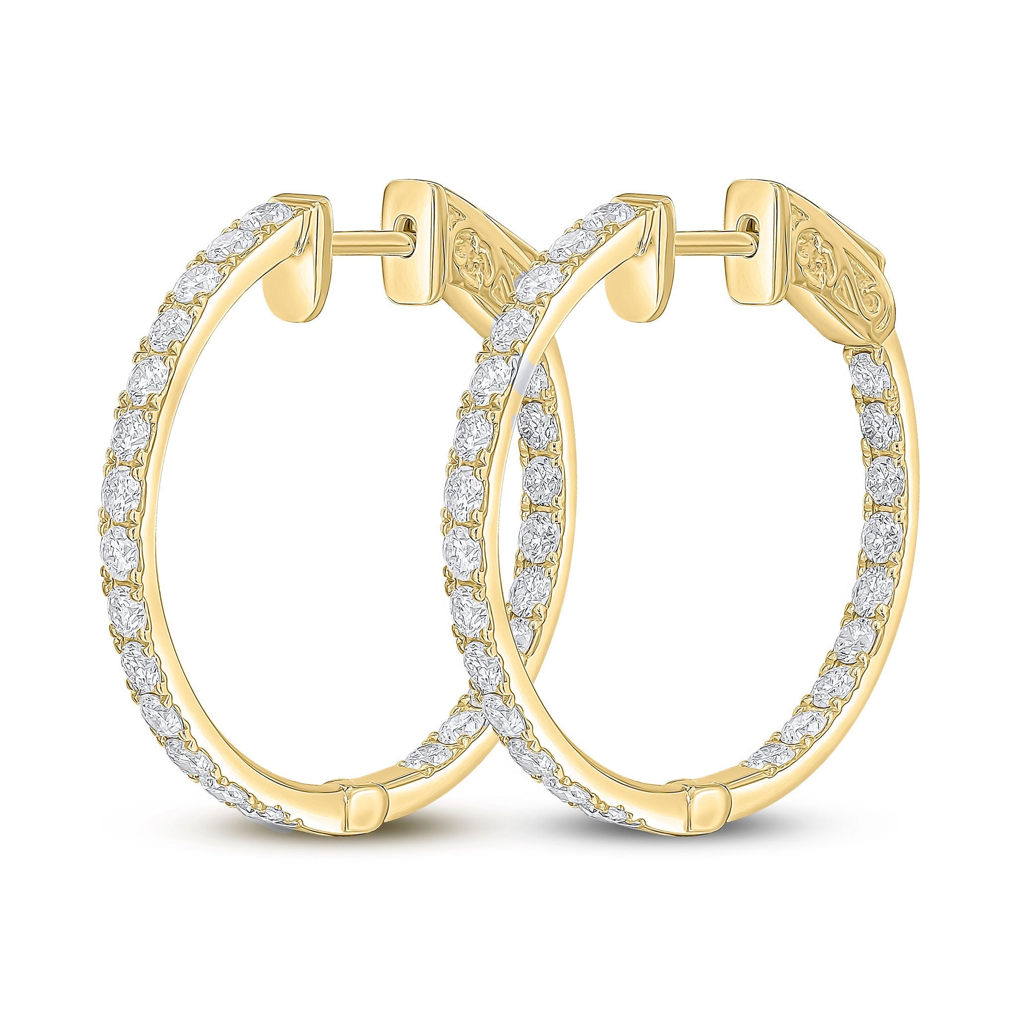 18CT YG ROUND DIAMOND CLAW SET FULL HOOP EARRINGS. 1.50CT