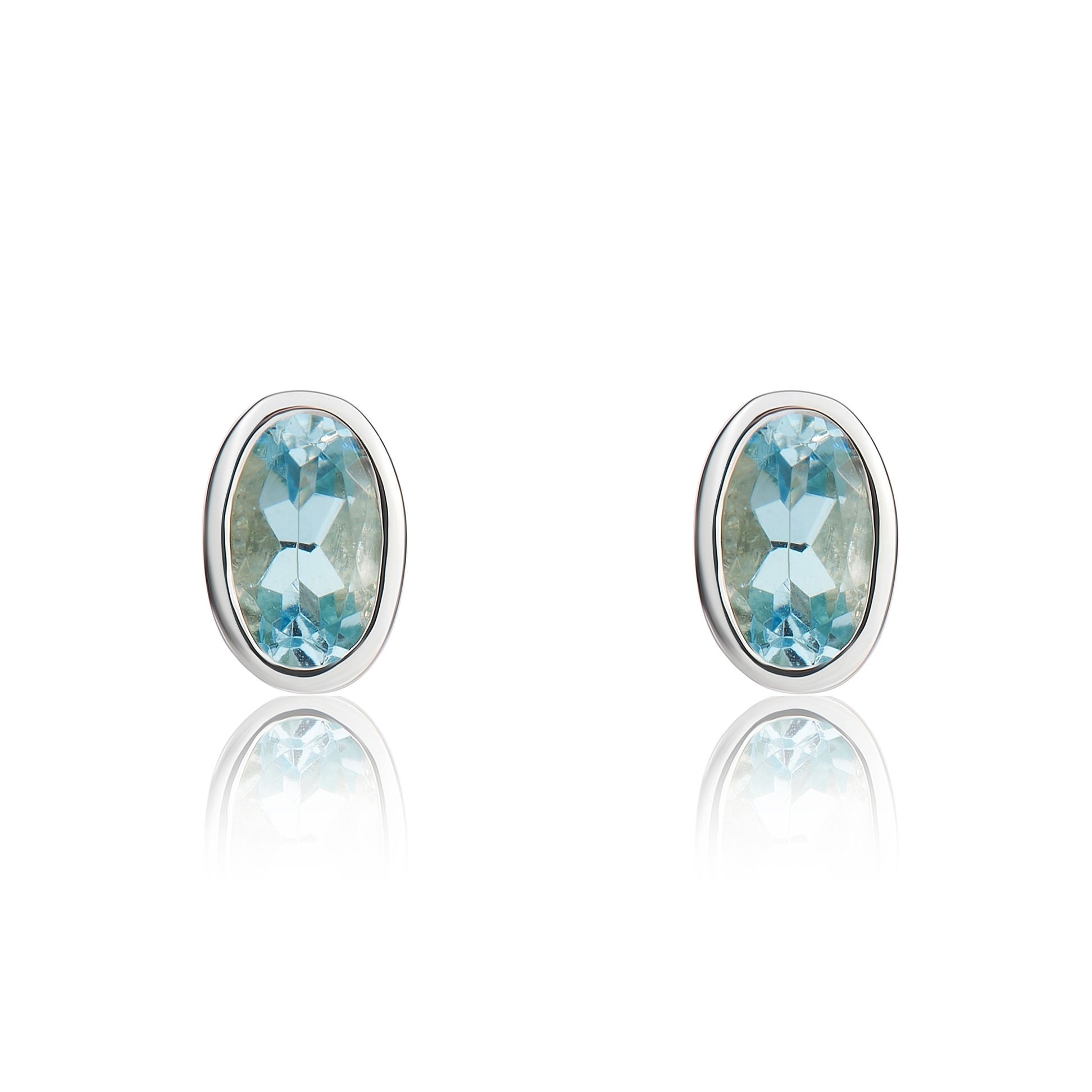 9CT WG 5X3MM OVAL AQUA RUBOVER STUD EARRINGS