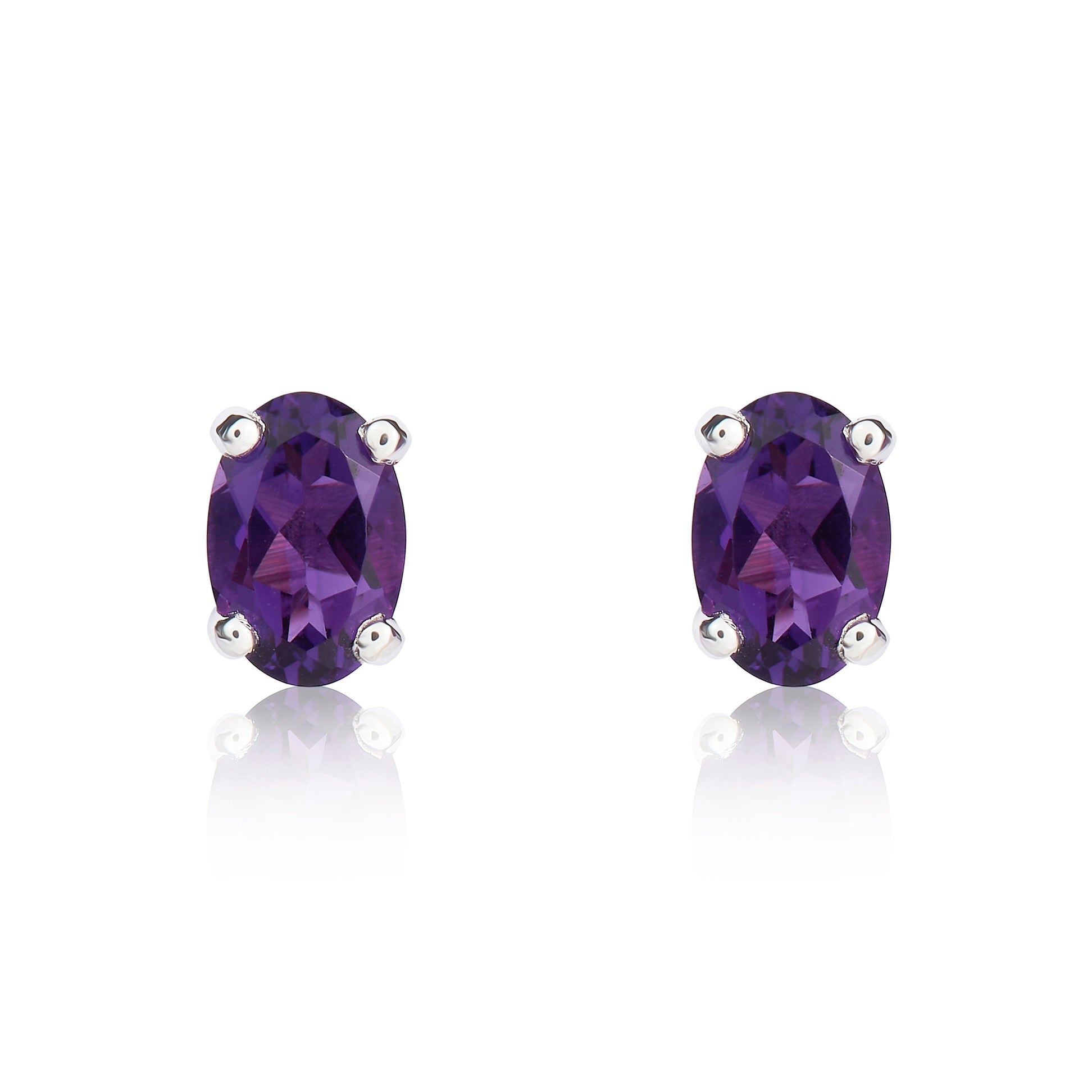 9CT WG 6X4 OVAL AMETHYST CLAW SET EARRINGS