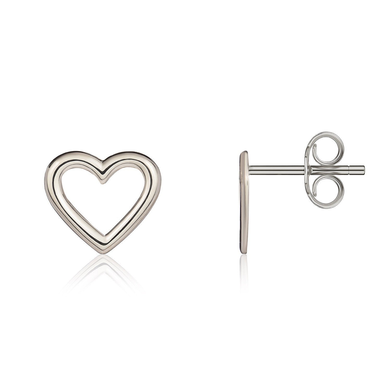 9CT WHITE GOLD POLISHED SIMPLE OPEN HEART STUD EARRINGS