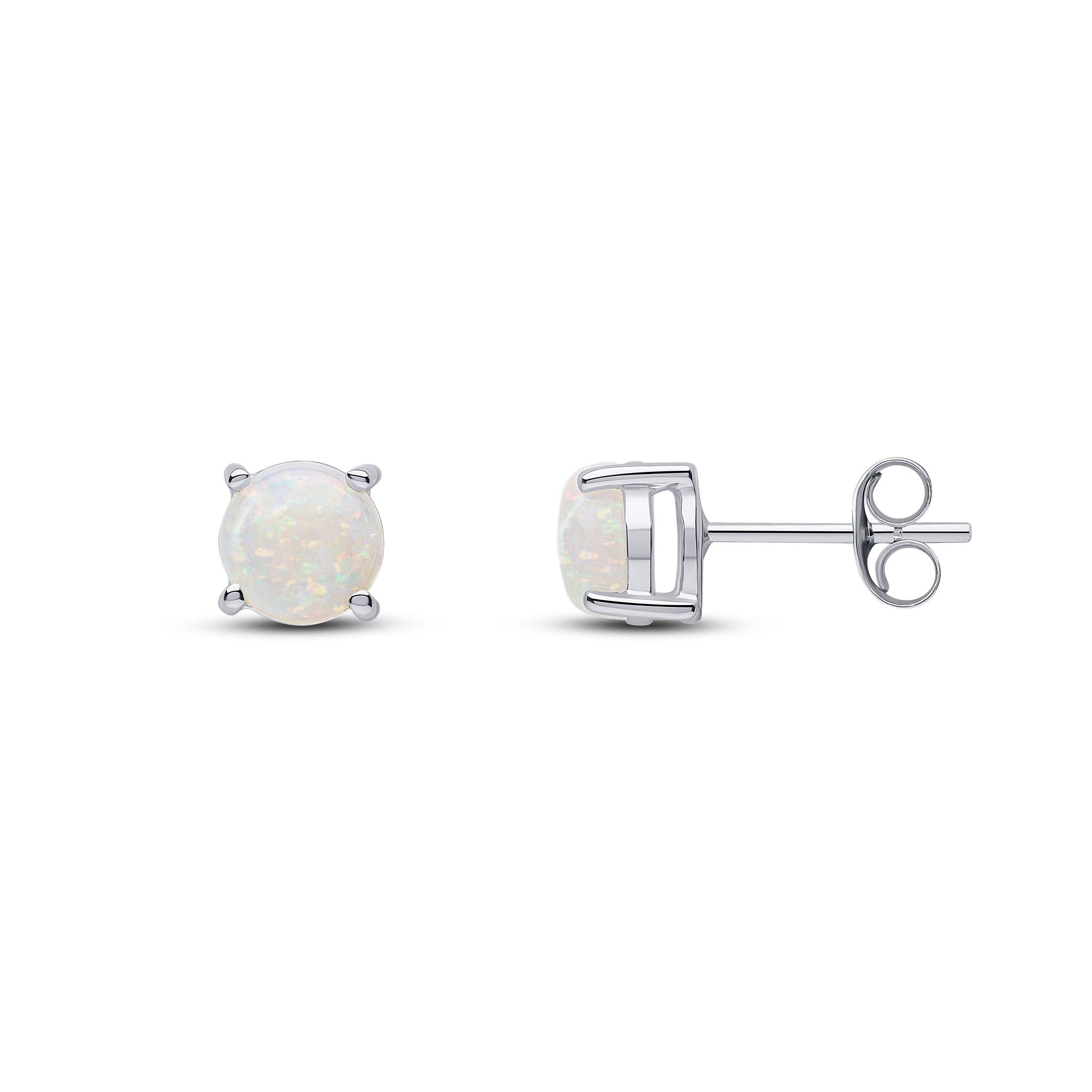 9CT WG 6MM ROUND OPAL 4 CLAW EARRINGS