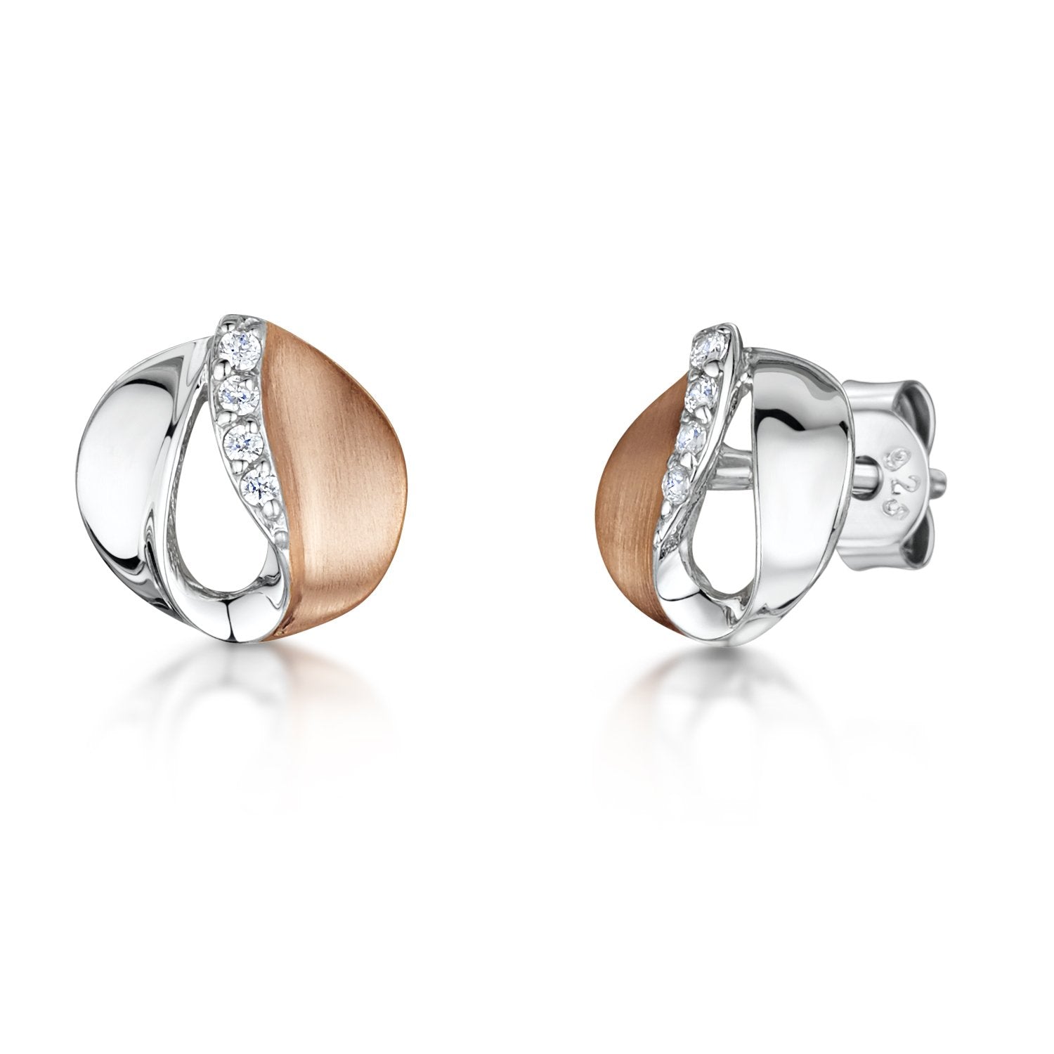 Sterling Silver  Rose Gold  And Satin Finished Stud Earrings