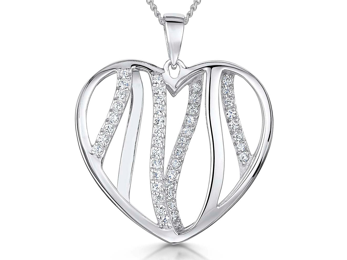 Sterling Silver Small Open Striped  Heart Pendant