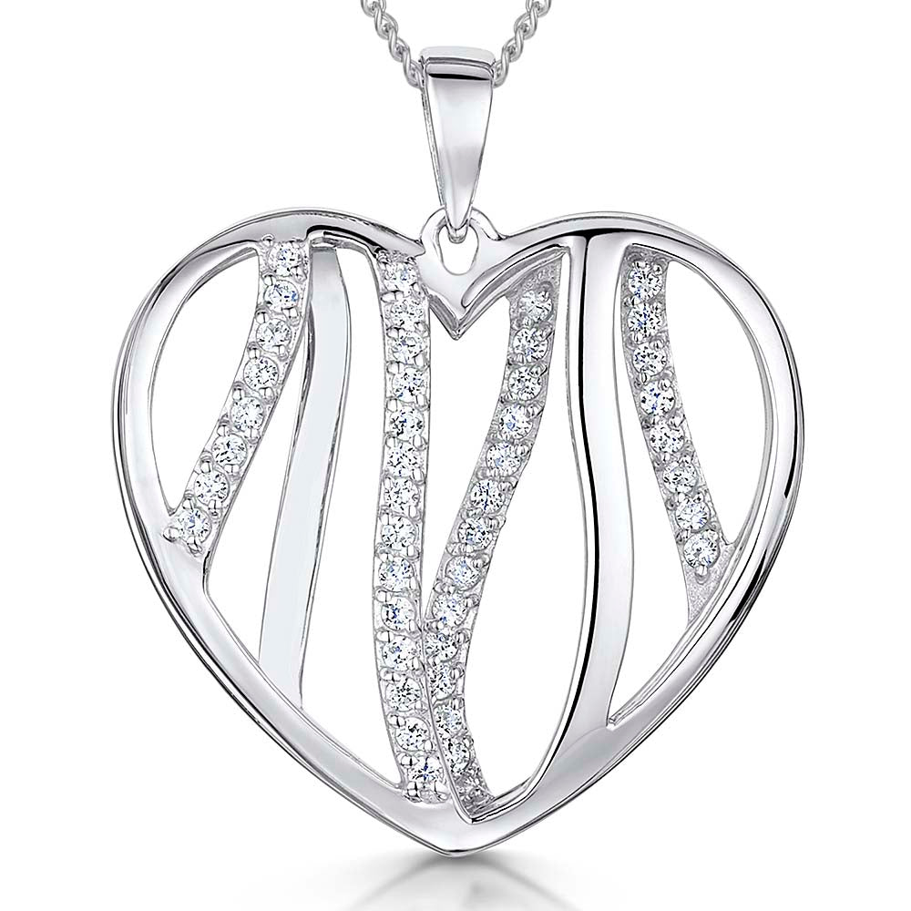 Sterling Silver Small Open Striped  Heart Pendant