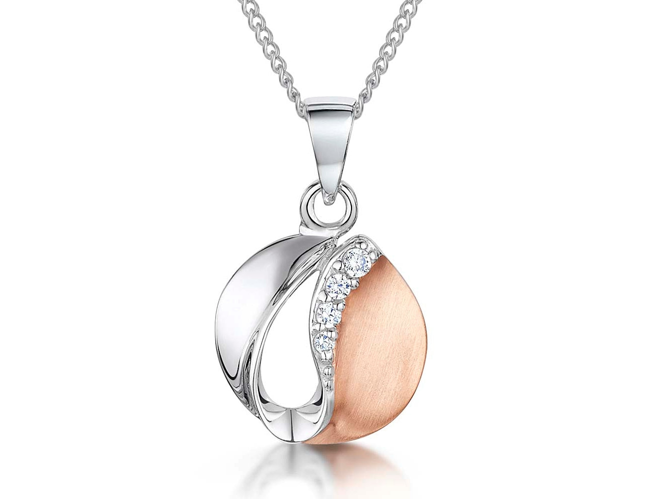 Sterling Silver Satin Rose Gold Cubic Zirconia  Pendant
