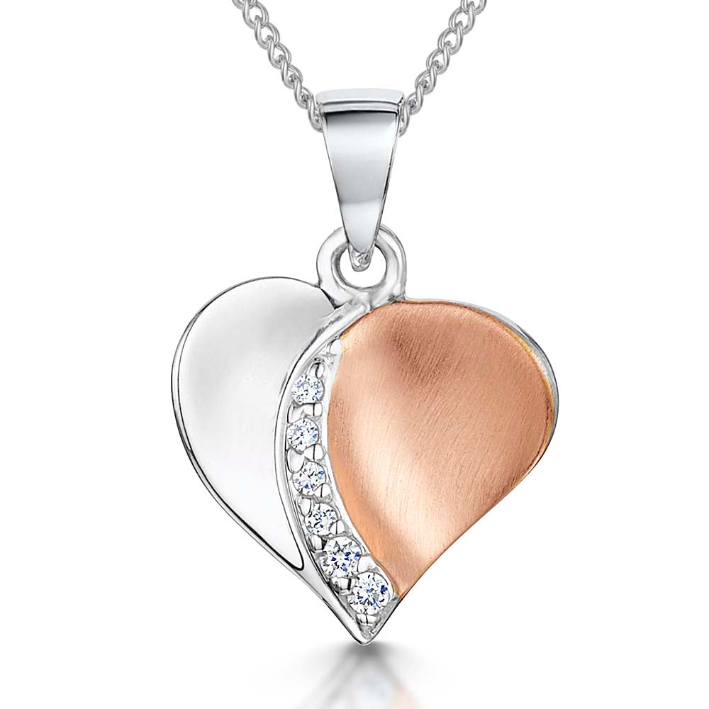 Half Silver Half Rose Gold Satin Finished Heart Pendant