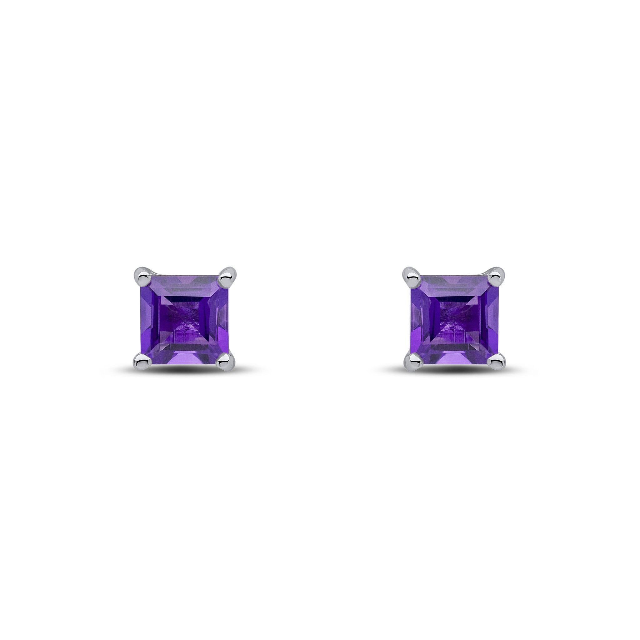 9CT WG 5MM SQUARE AMETHYST CLAW SET EARRINGS