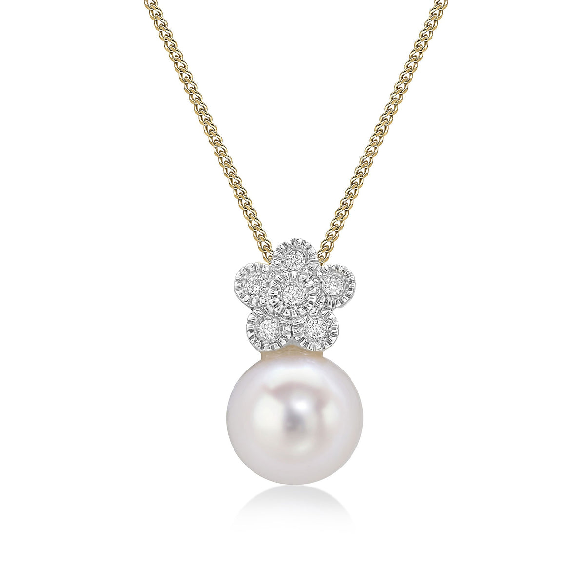 9CT YG DIAMOND MILLEGRAIN CLUSTER & FRESHWATER PEARL SLIDER PENDANT