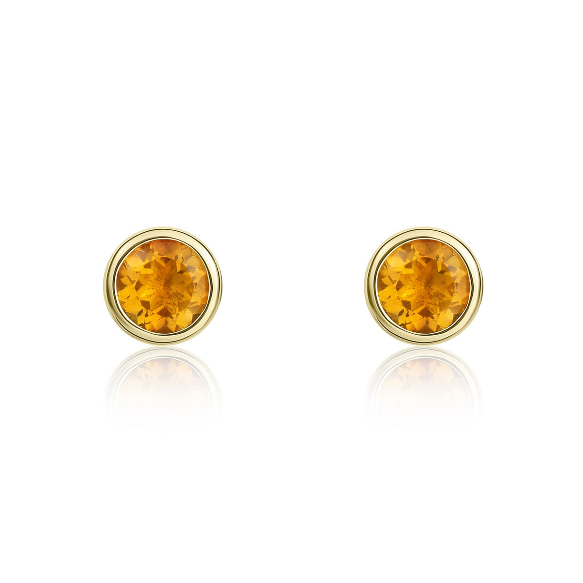 9CT YG 3MM ROUND CITRINE RUBOVER STUD  EARRINGS