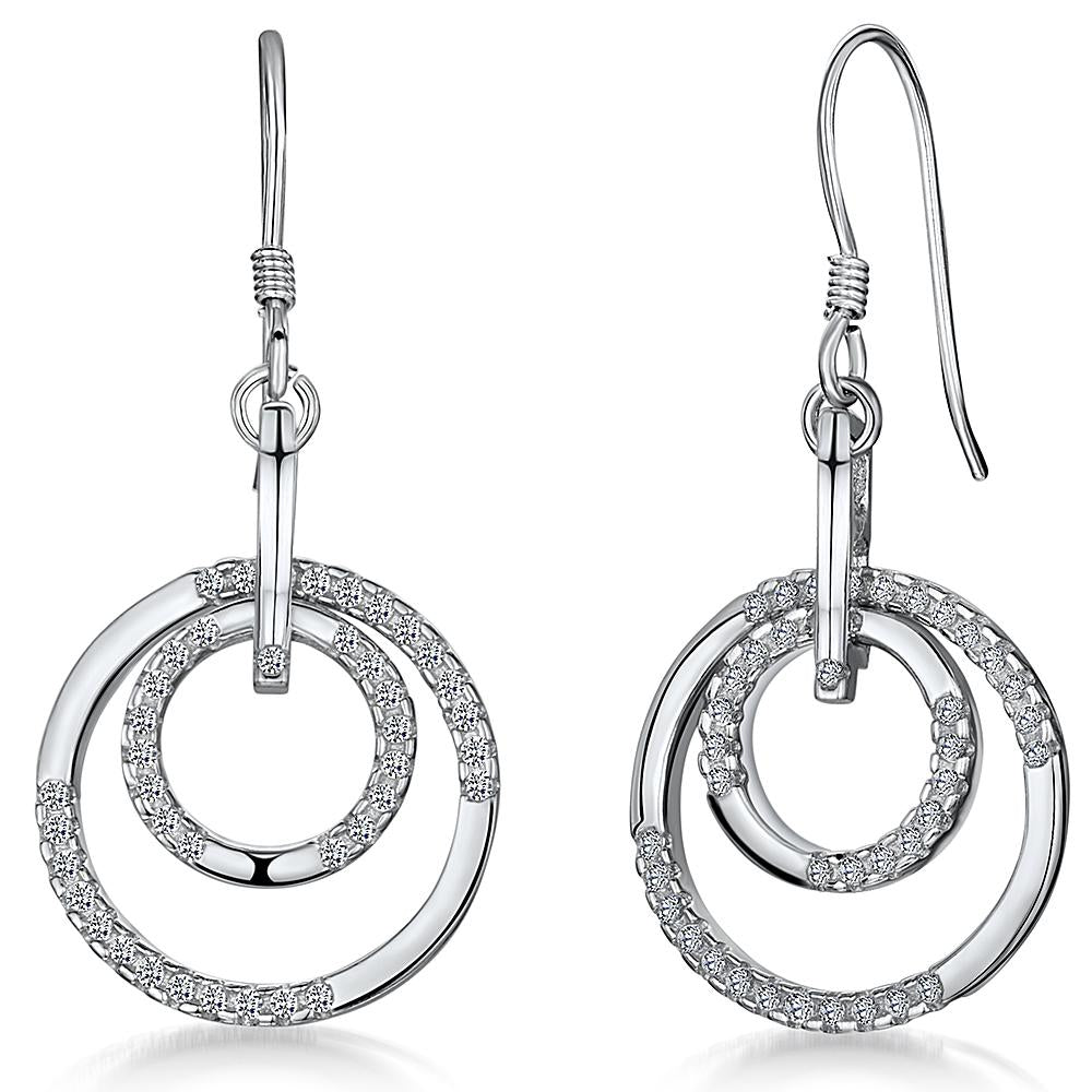 Sterling Silver Double  Circle Drop Earrings