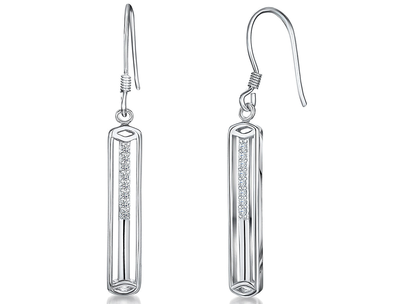 Sterling Silver Rectangle Drop Earrings