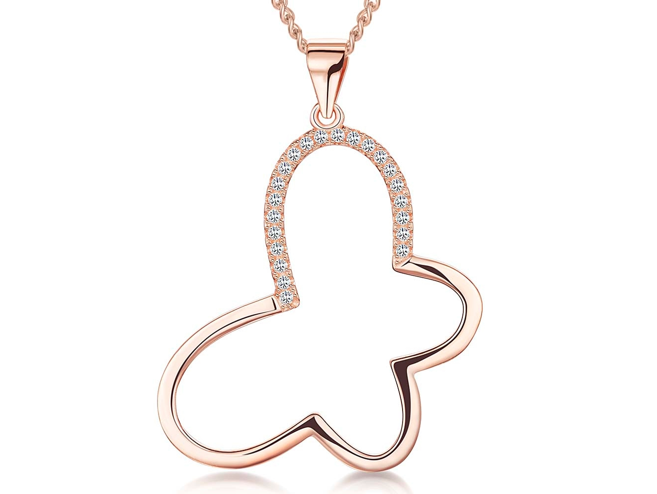 Sterling Silver Rose Gold Open Butterfly Necklace