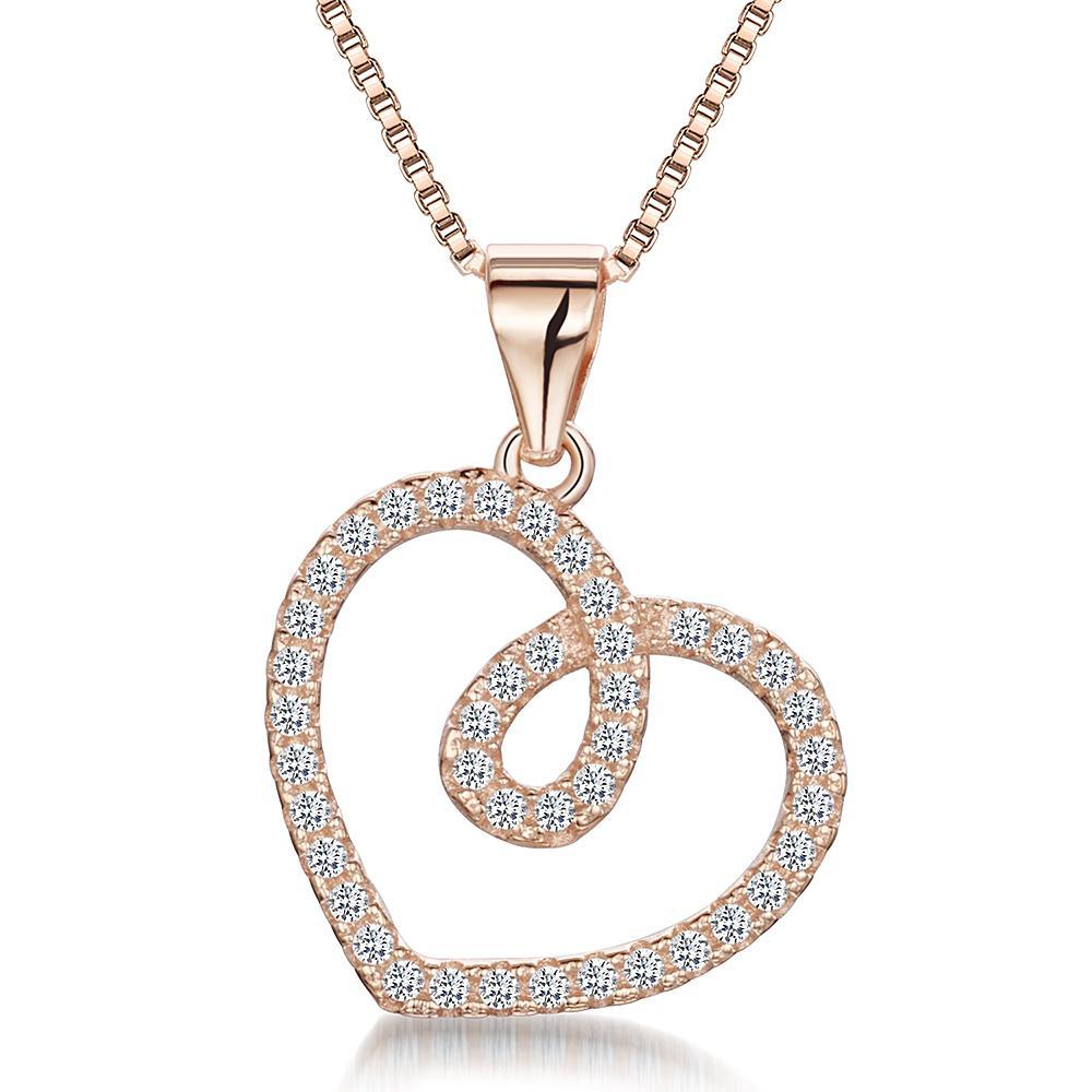 Rose Gold Twisted Heart Pendant With Cubic Zirconia