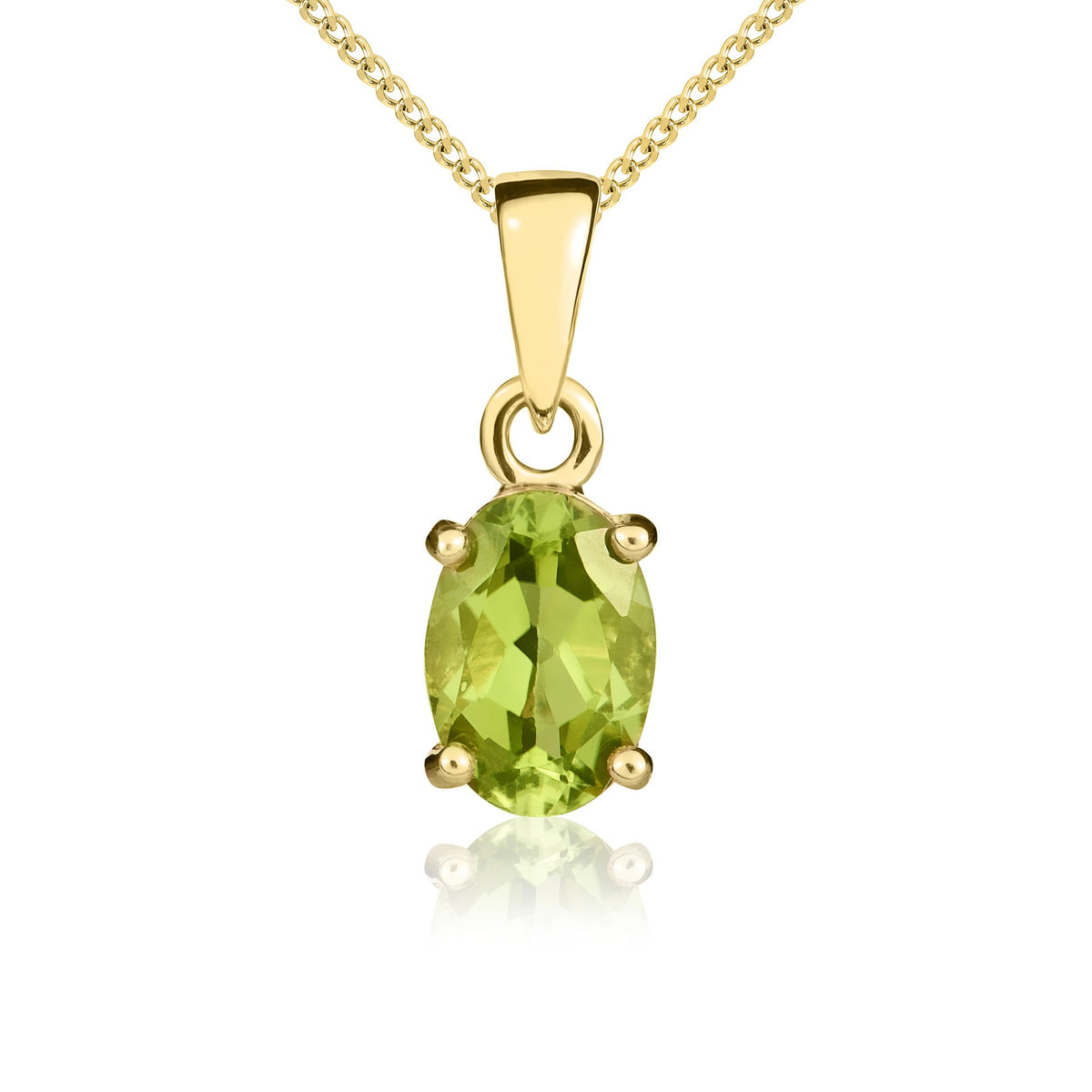 9CT YG 7X5 OVAL PERIDOT CLAW SET PENDANT