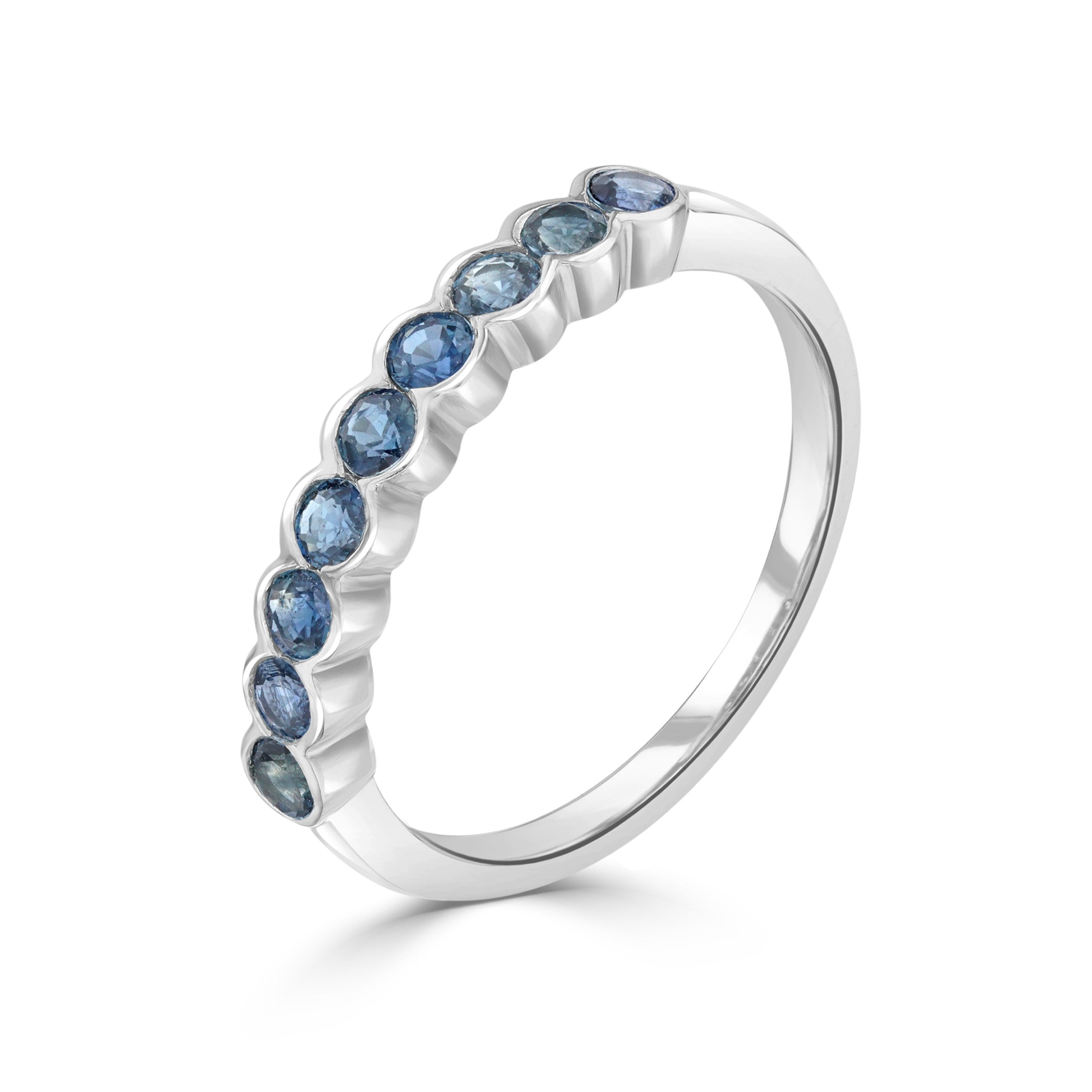 9CT WG ROUND SAPPHIRE 9ST SCALLOPED 1/2 ETERNITY RING