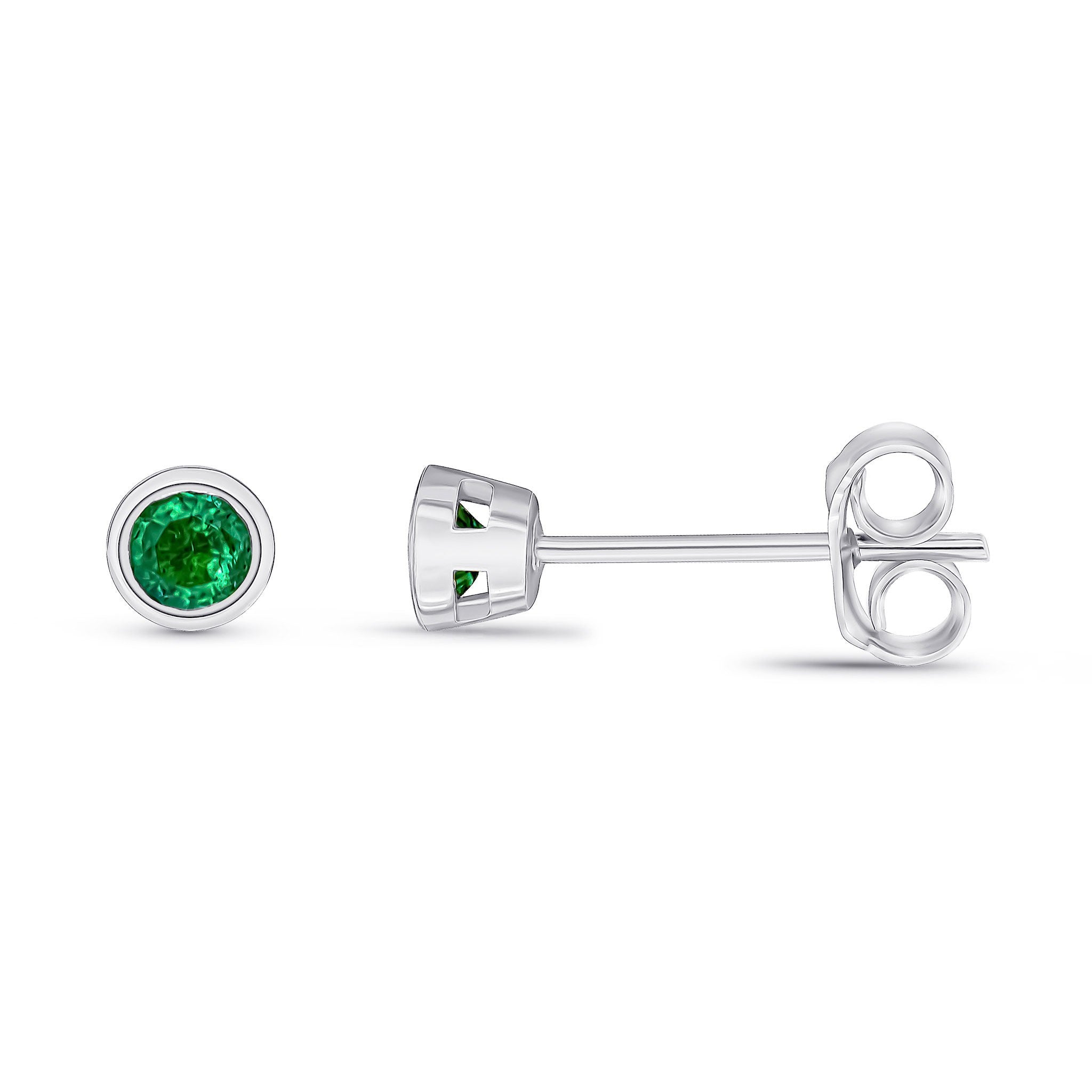 9CT WG 3MM ROUND EMERALD RUBOVER STUD EARRINGS