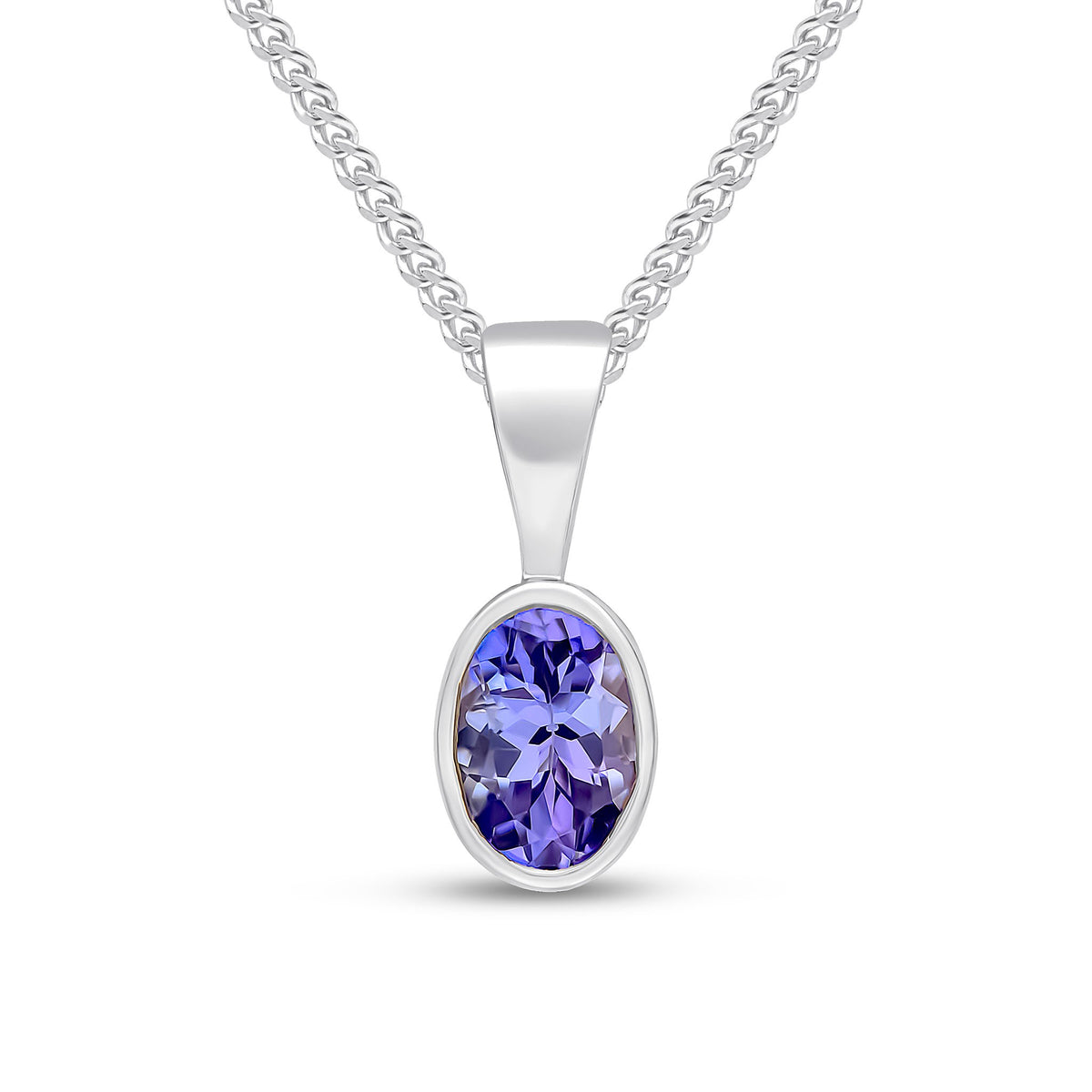 9CT WG 6X4 OVAL TANZANITE RUBOVER SET PENDANT