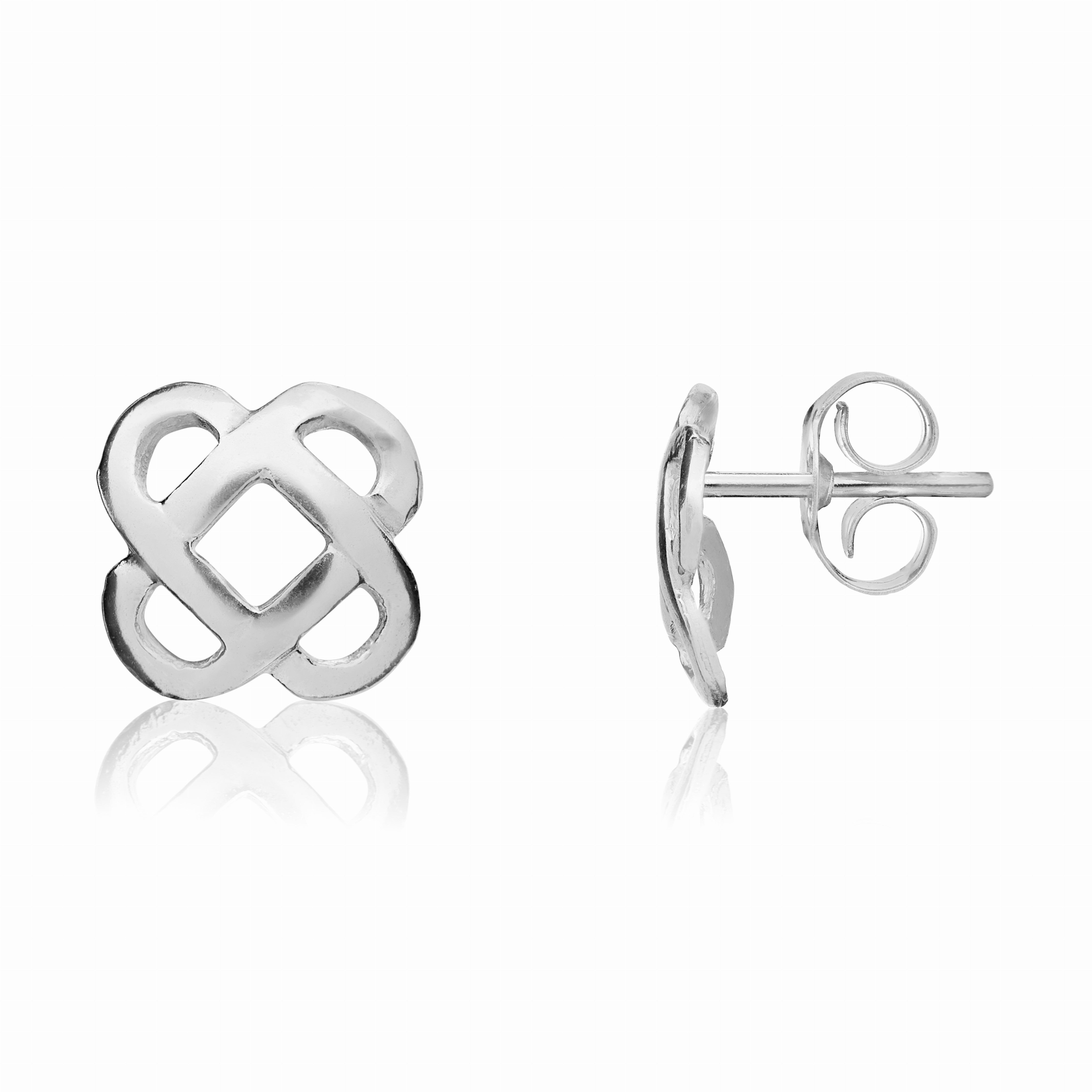 9CT WHITE GOLD CUSHION SHAPE CELTIC DESIGN STUD EARRINGS