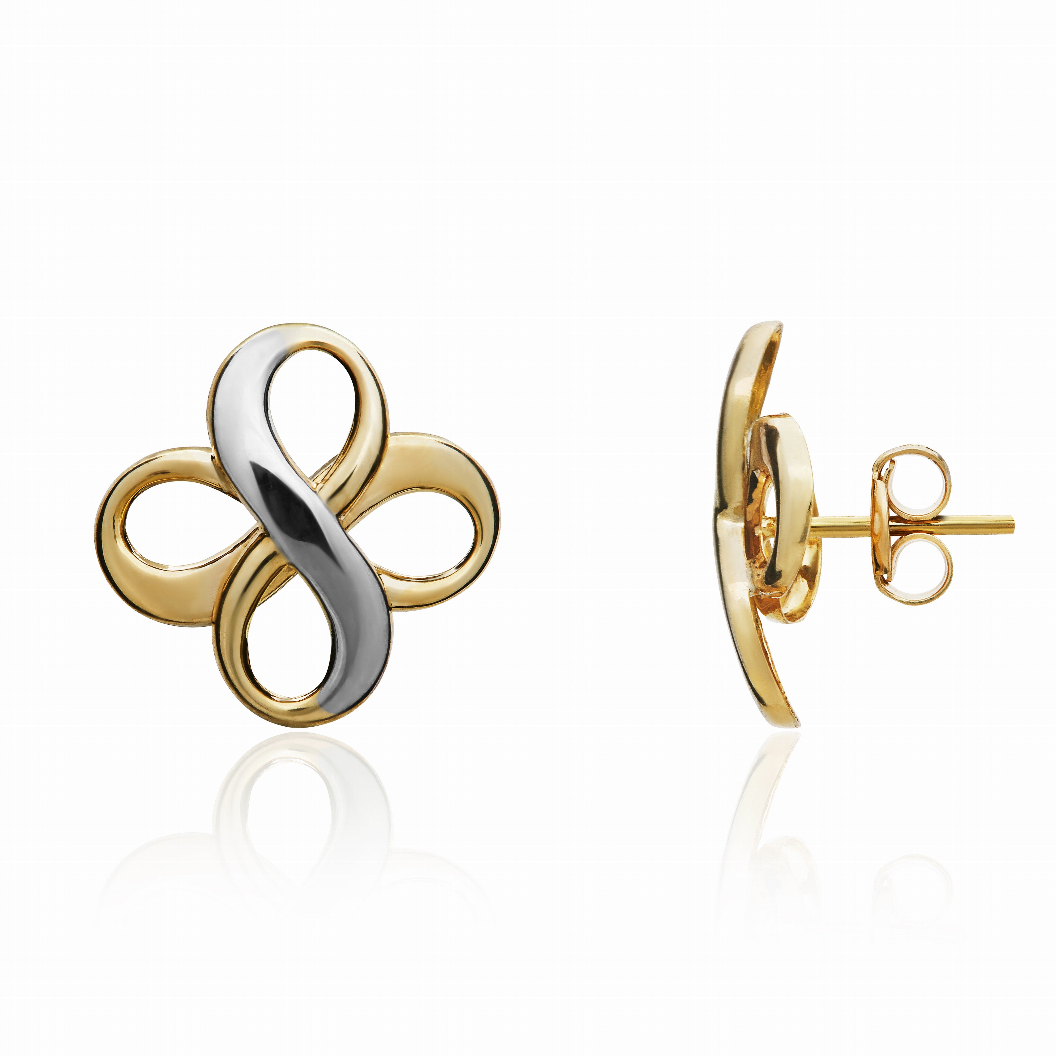 9CT YWG DOUBLE FIGURE OF 8 STUD EARRINGS