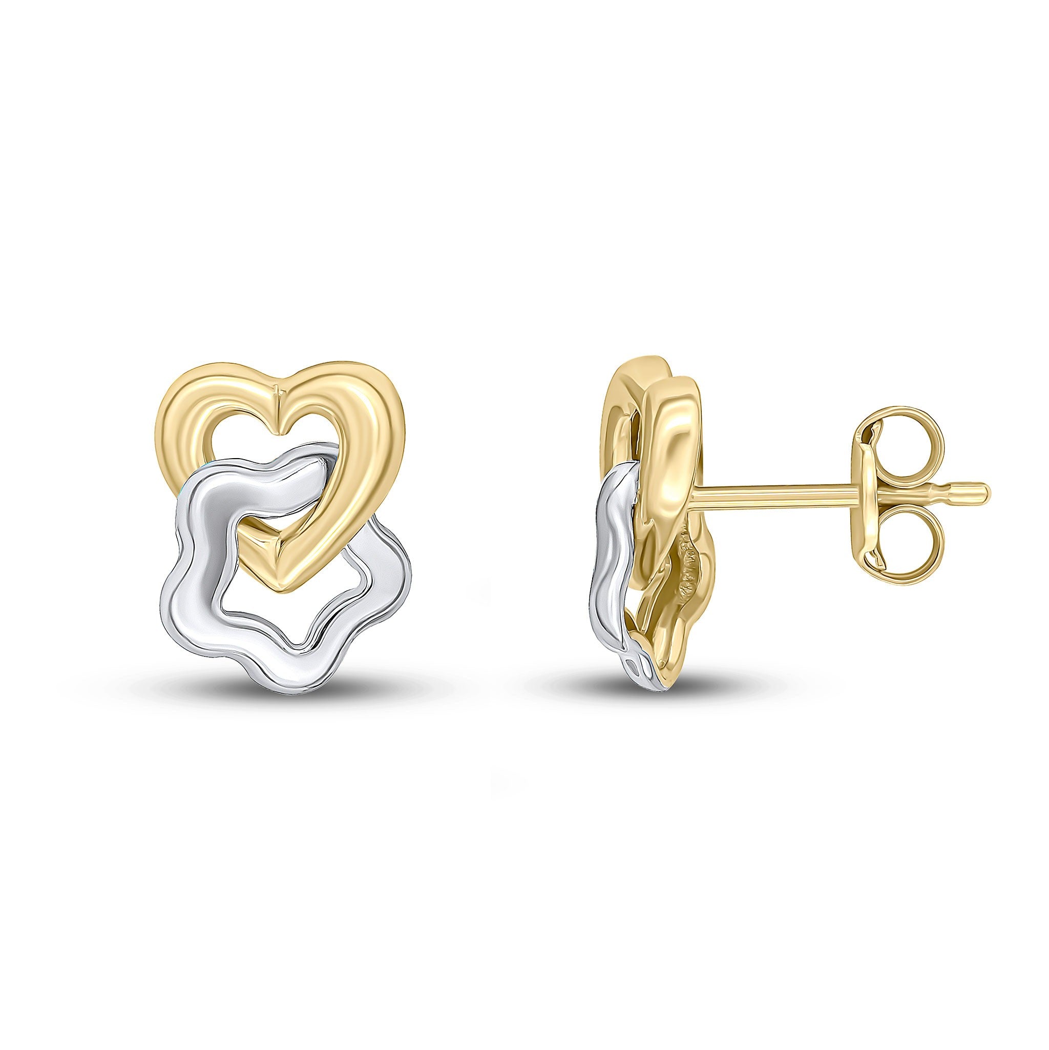9CT YELLOW WHITE GOLD HEART & STAR STUD EARRINGS