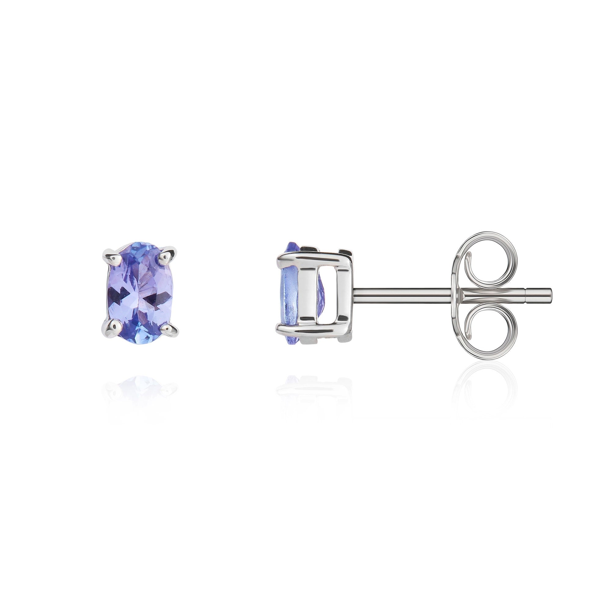 9CT WG 5X3MM OVAL TANZANITE 4 CLAW STUD EARRINGS