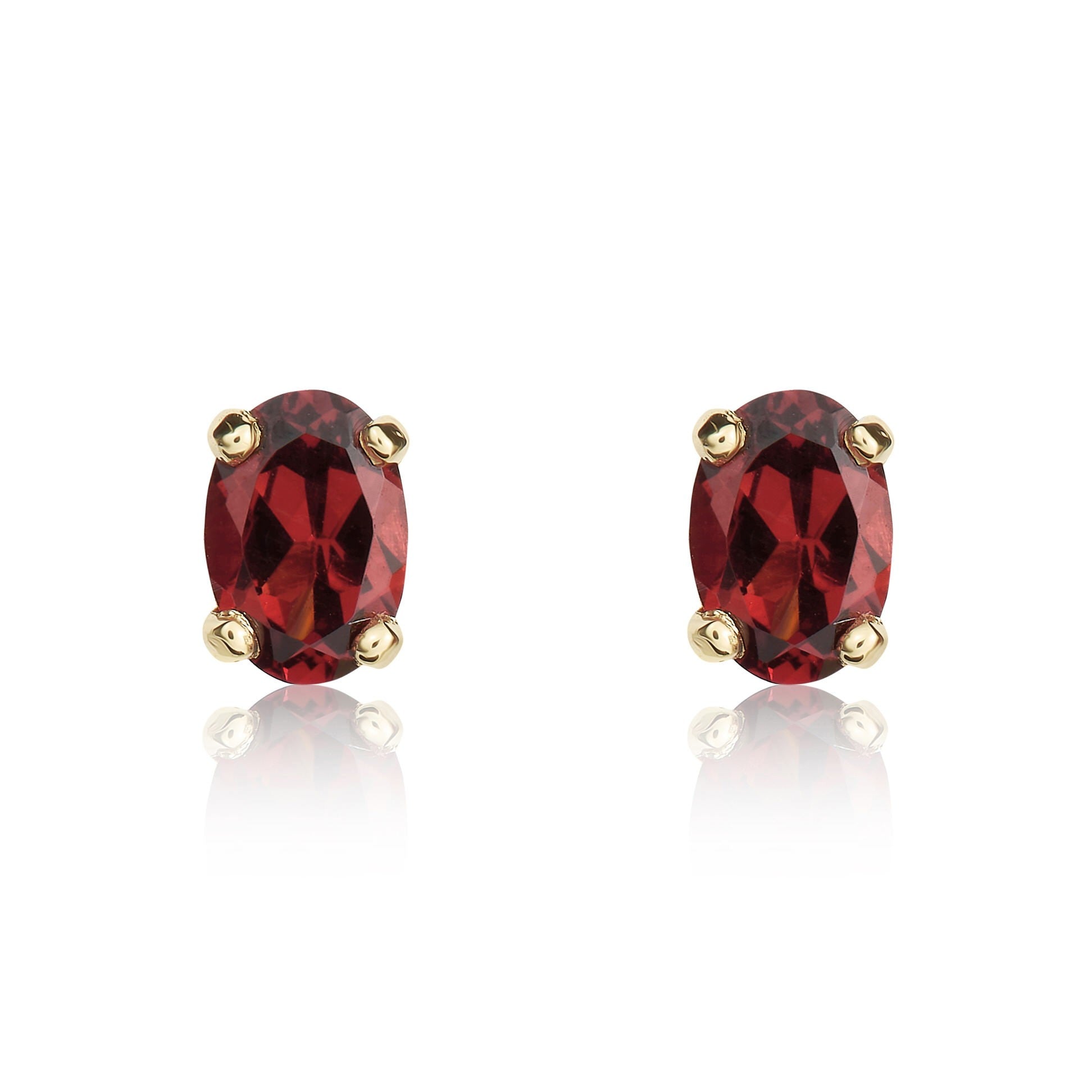 9CT YG 6X4MM OVAL GARNET CLAW SET EARRINGS