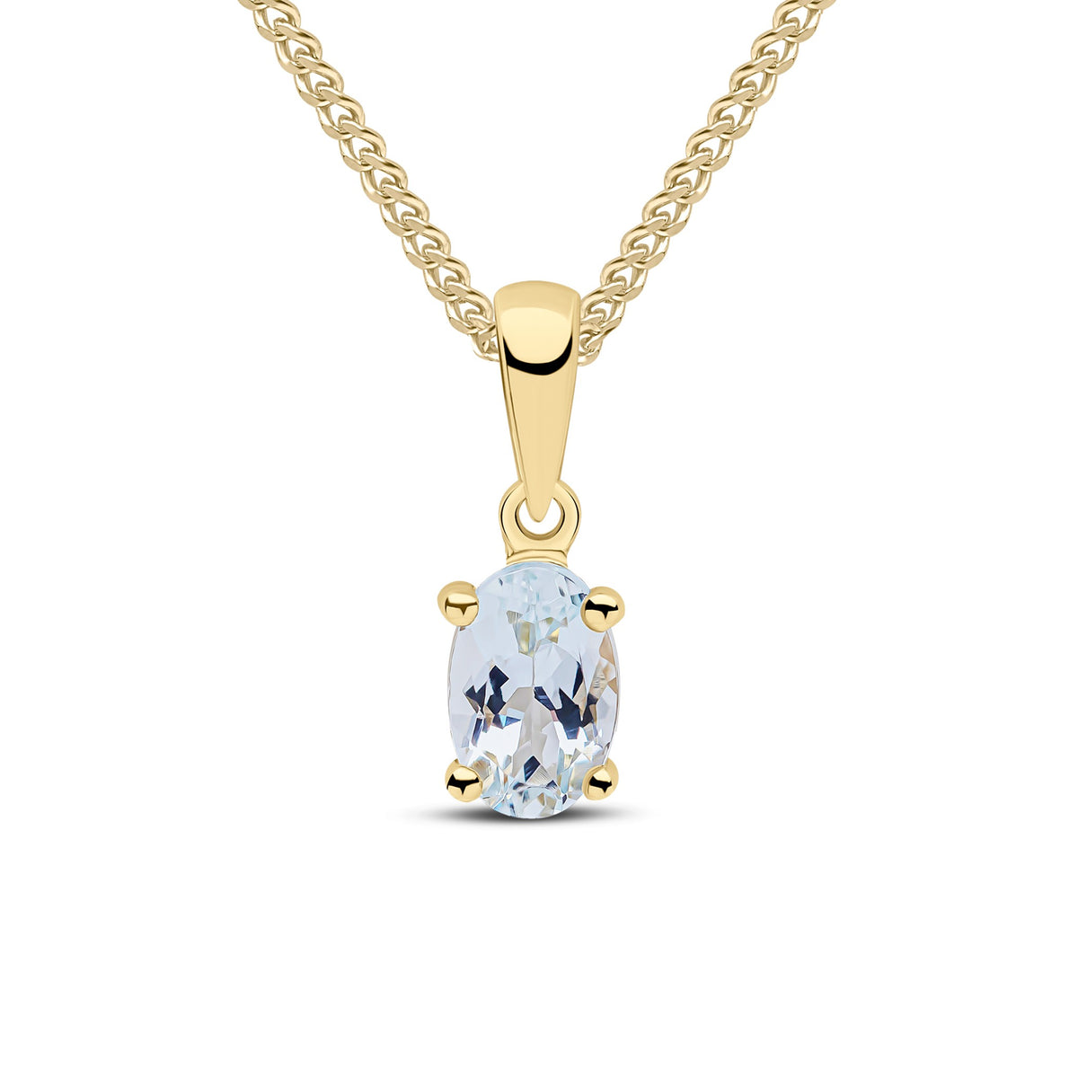 9CT YG 6X4 OVAL AQUA CLAW SET PENDANT