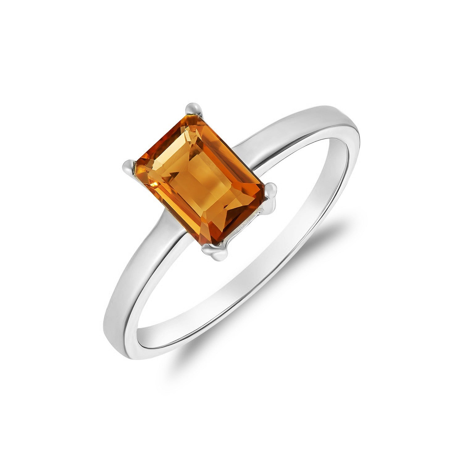 9CT WG 7X5MM OCTAGON CITRINE CLAW SET SINGLE STONE RING