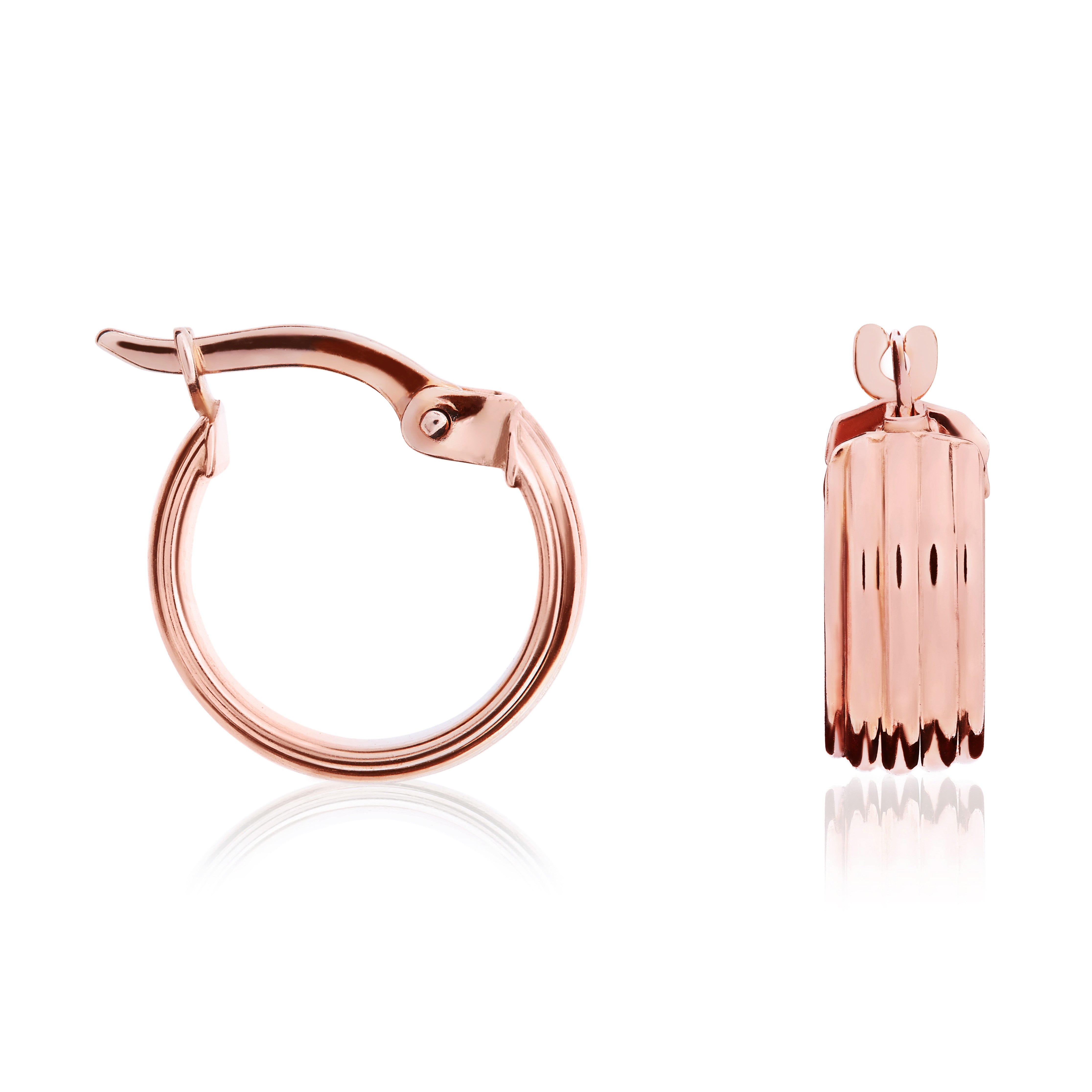 9CT ROSE GOLD RIBBED 5MM WIDE HOOP EARRINGS