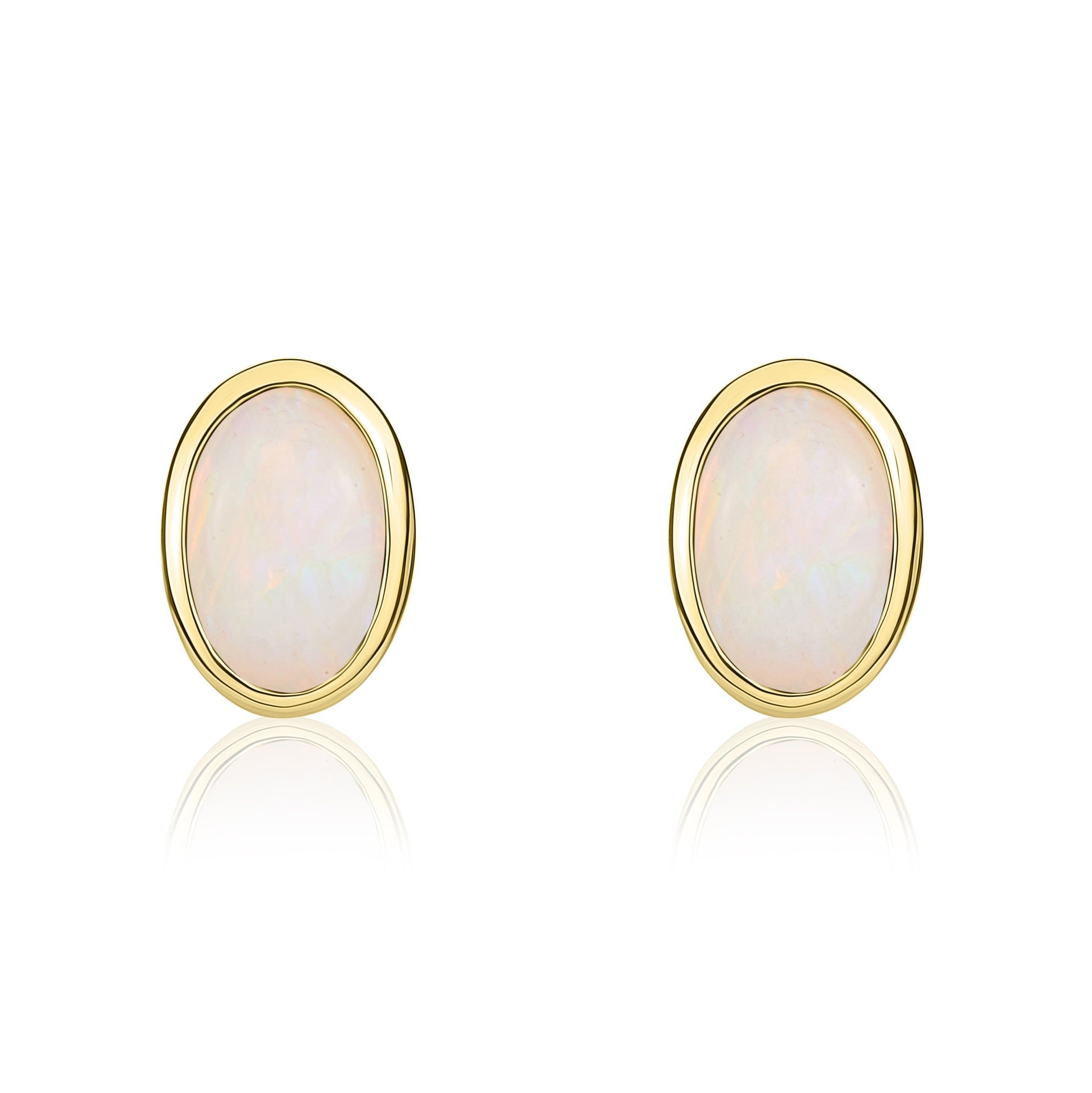 9CT YG 6X4 OVAL OPAL RUBOVER EARSTUDS