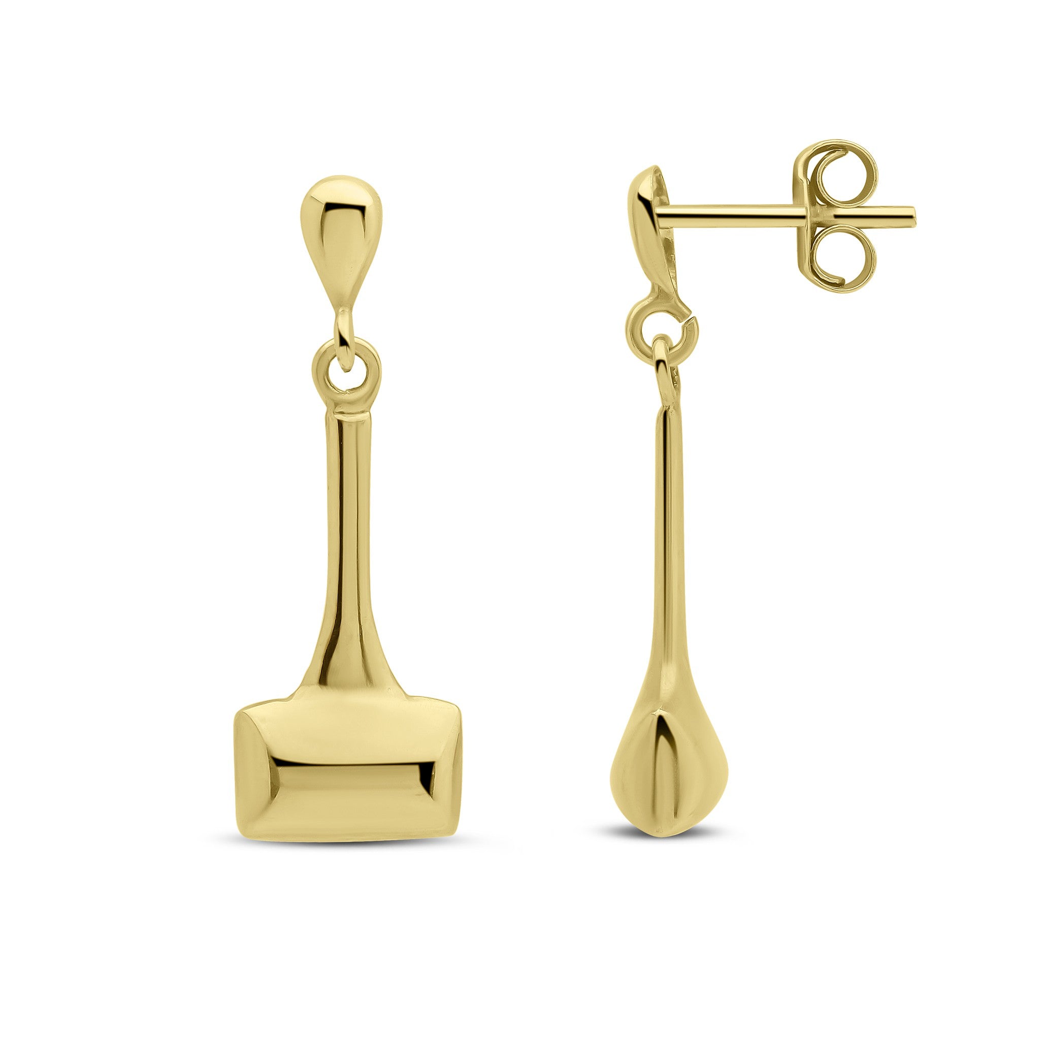 9CT YELLOW GOLD 'HAMMER' DROP EARRINGS