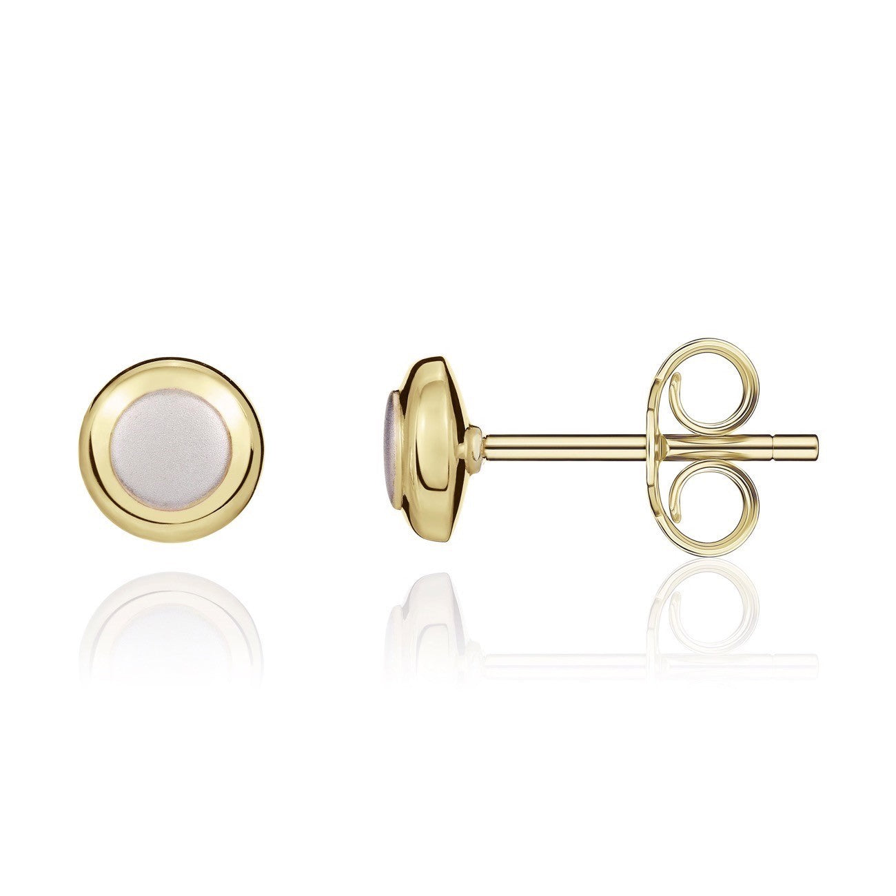 9CT YELLOW GOLD ROUND POLISHED STUD EARRINGS WITH WHITE GOLD SATIN FINISH CENTRE