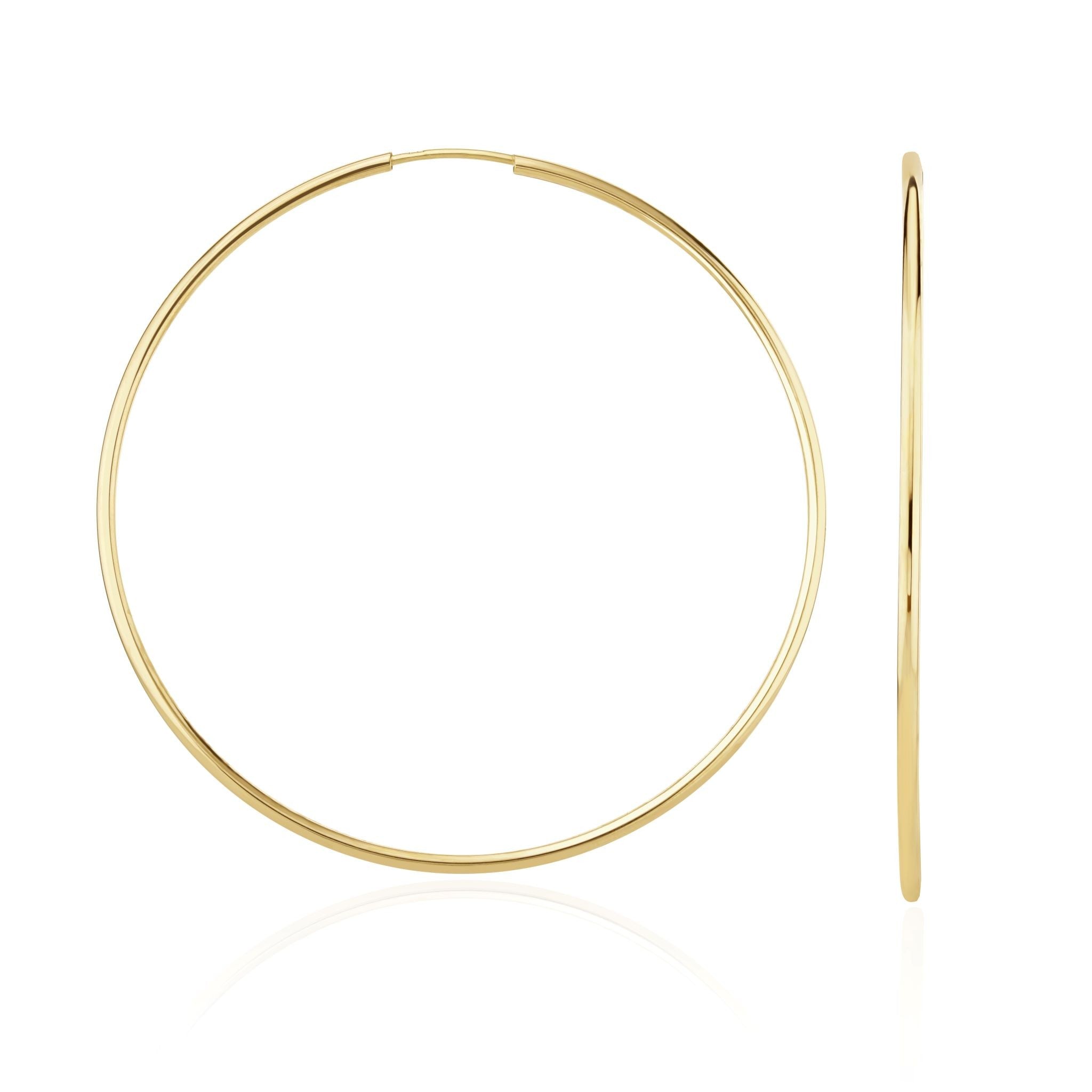 9CT YELLOW GOLD THIN SLEEPER HOOP EARRINGS. 54MM DIAMETER