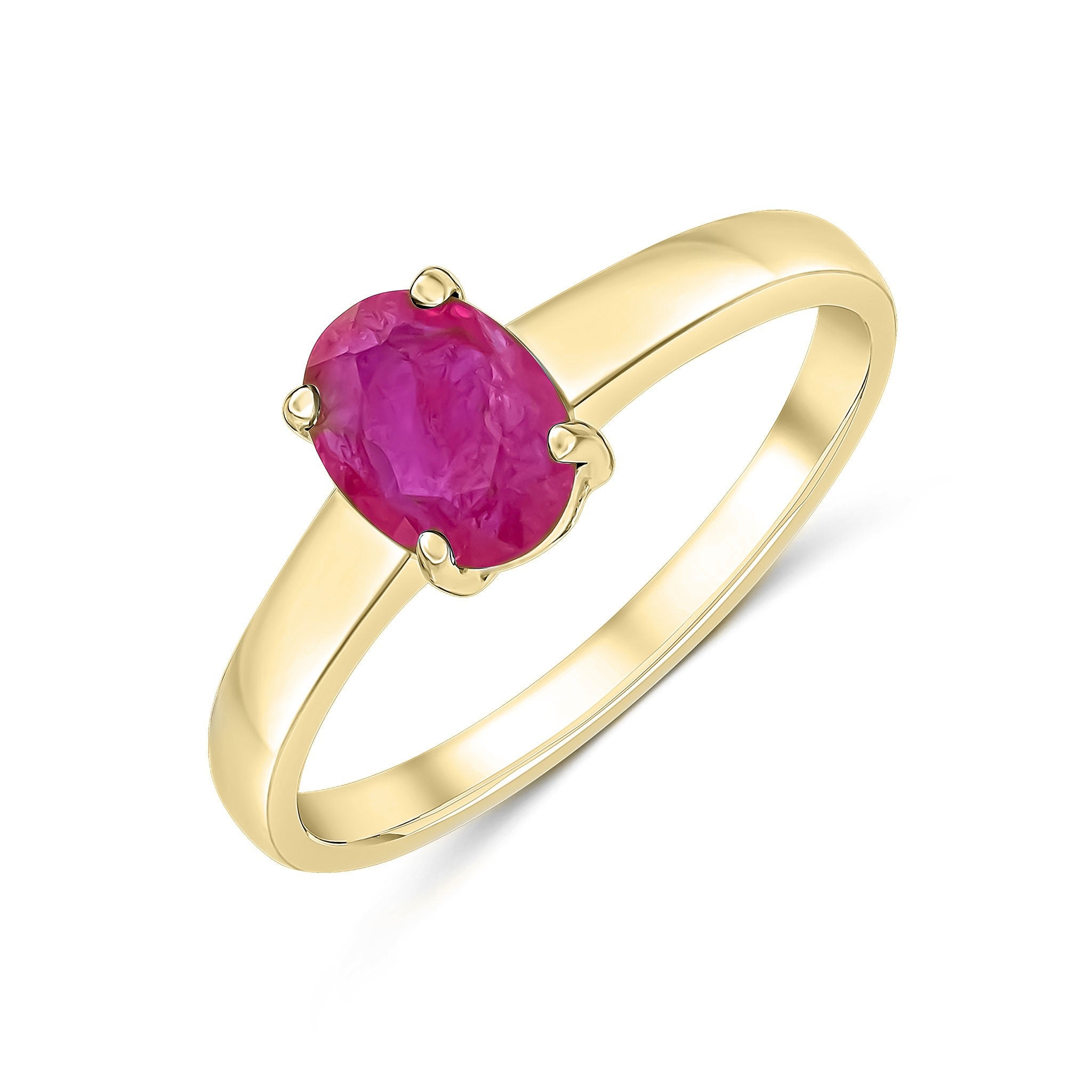 9CT YG 7X5MM OVAL RUBY 4 CLAW SINGLE STONE RING