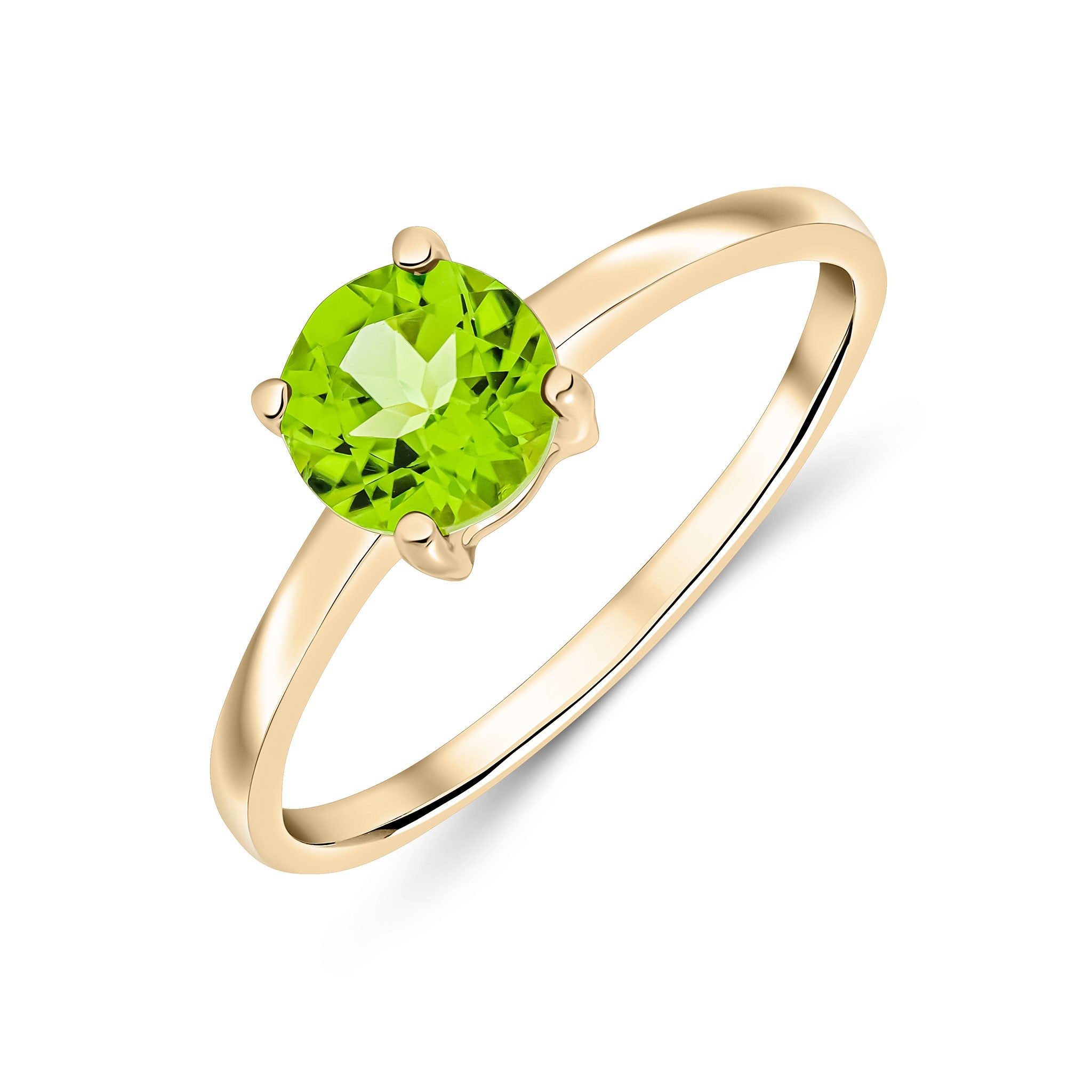 9CT YG 6MM ROUND PERIDOT 4 CLAW SINGLE STONE RING